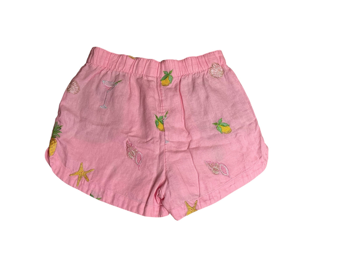 Lilly Pulitzer 3" Elodey Linen Shorts Conch Shell Pink Happy Hour Embroidery - Size S