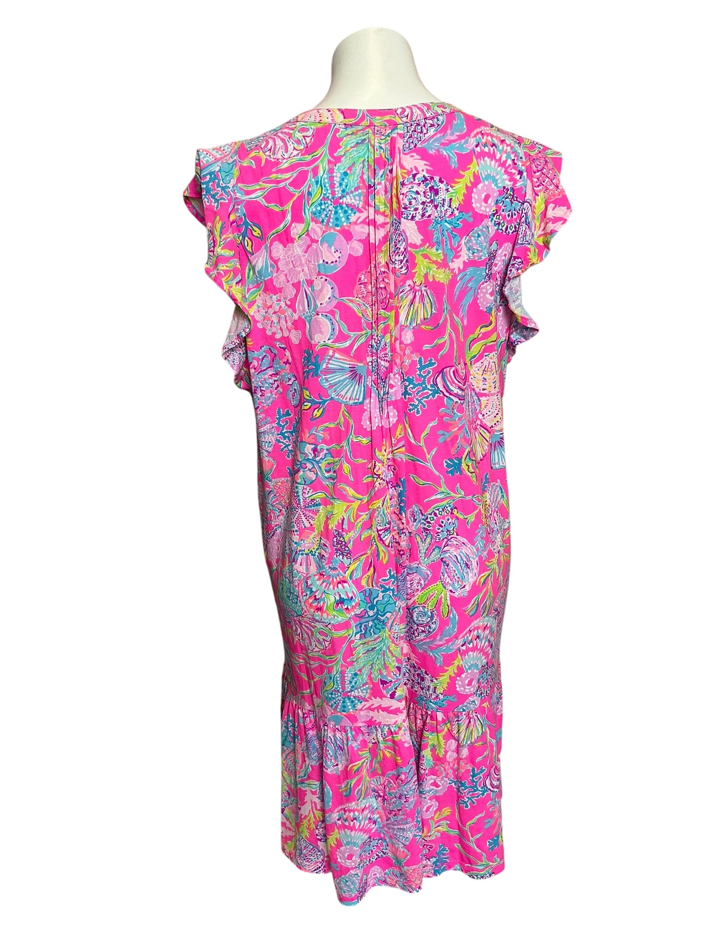 Lilly Pulitzer Golda Flutter Sleeve Dress Pink Isle Shell Me Something Good - Size XL