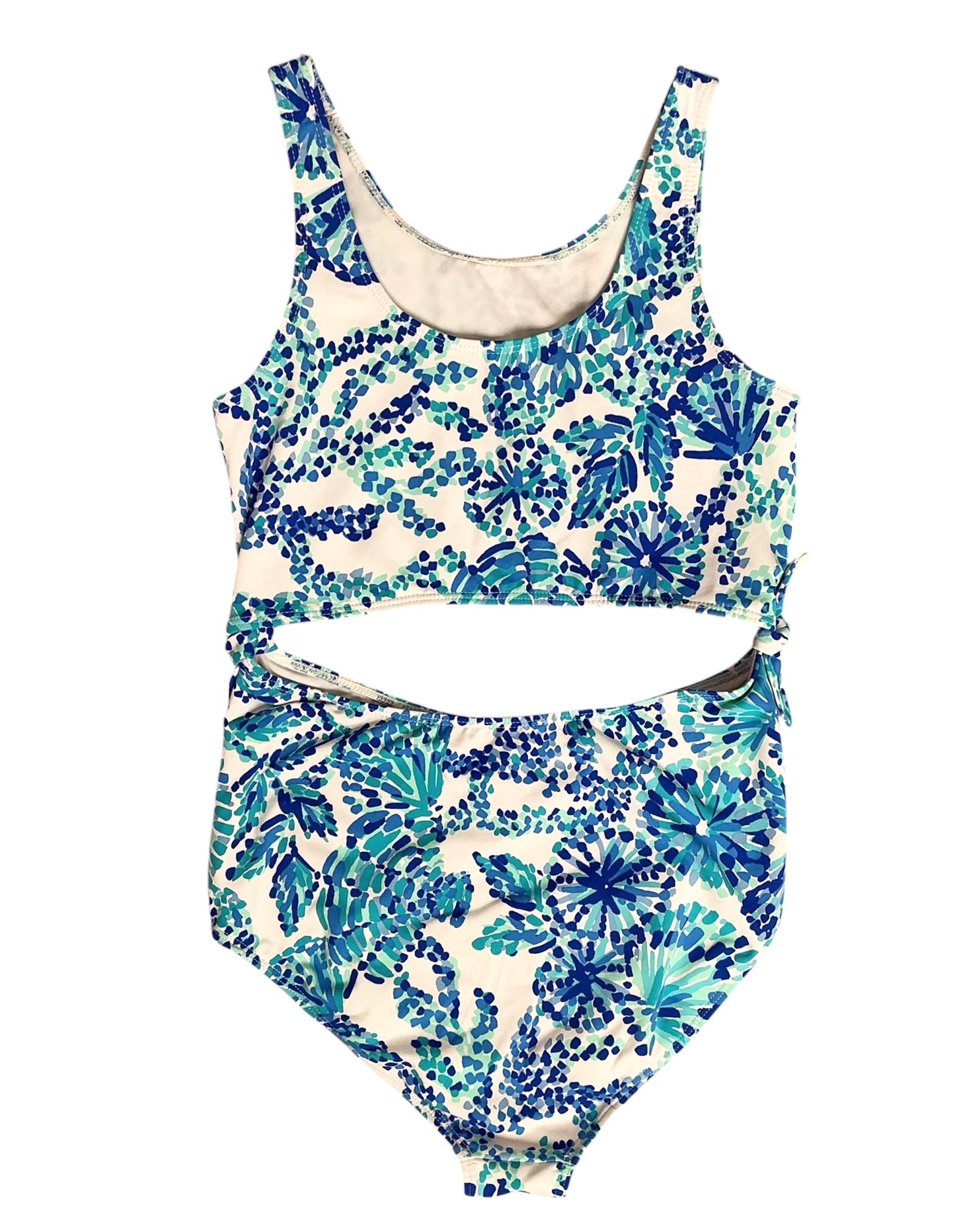 Lilly Pulitzer Girls Evalina UPF 50+ Swimsuit Turquoise Oasis Shell Me You Love Me - Size L