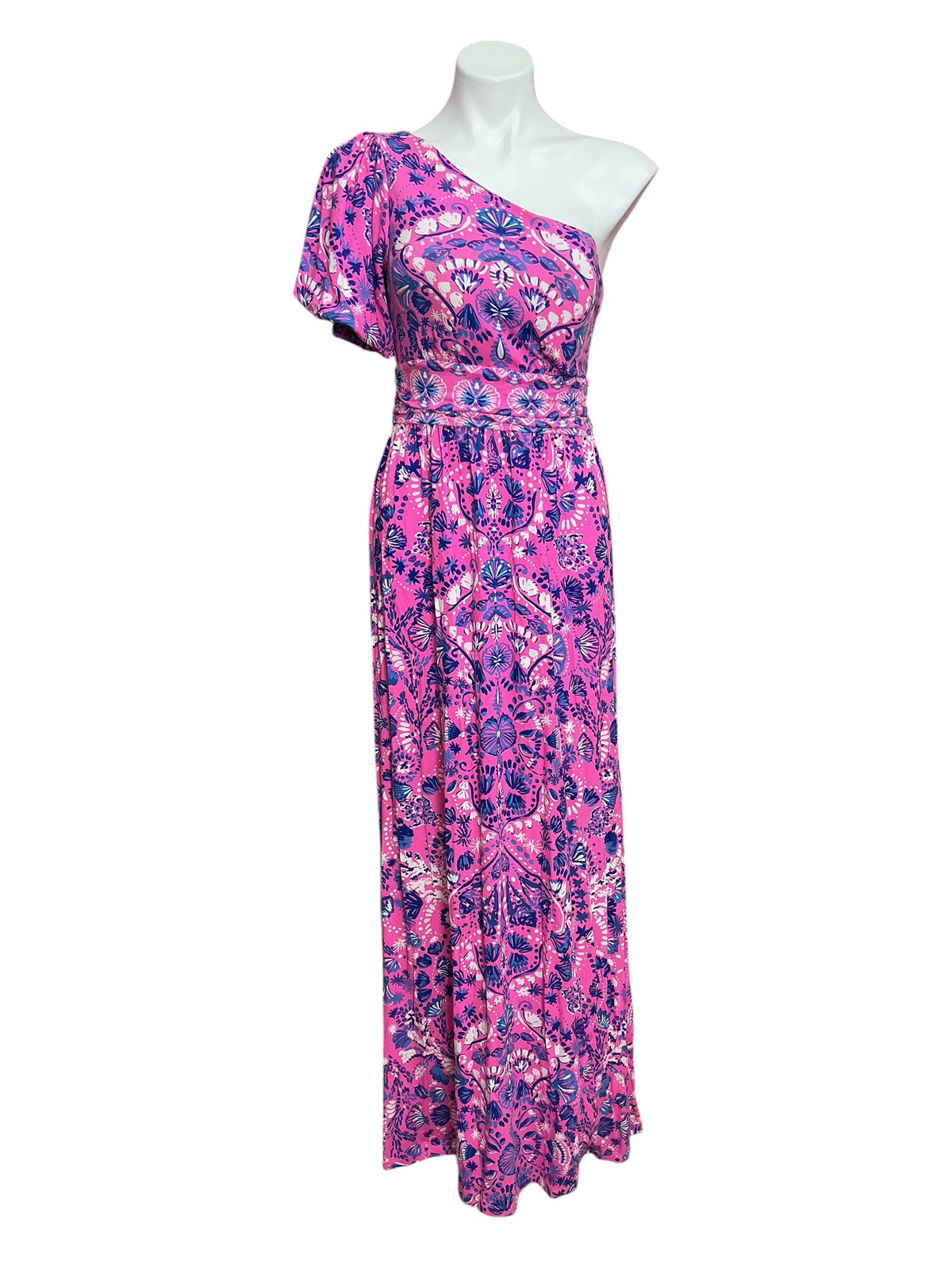 Lilly Pulitzer Solana One Shoulder Maxi Havana Pink Turtle Tidepool - Size S