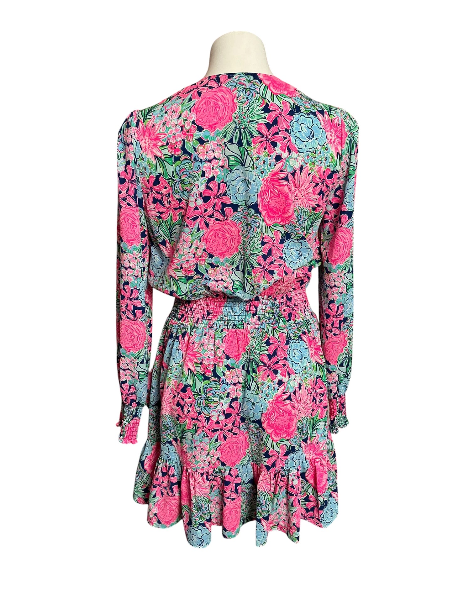 Lilly Pulitzer Cristiana Stretch Dress Oyster Bay Navy Always Be Blooming - Size 8