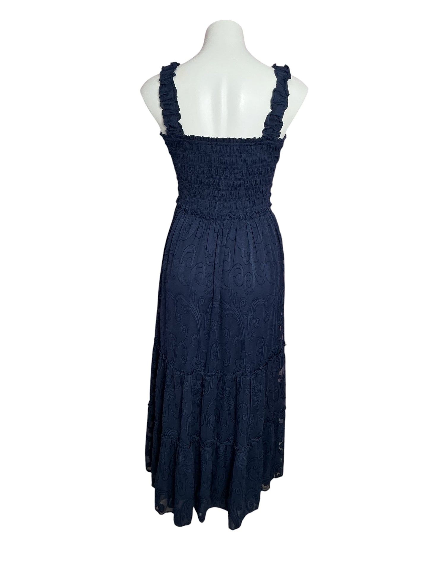 Lilly Pulitzer Hadly Smocked Maxi Dress True Navy Poly Crepe Swirl Clip - Size M