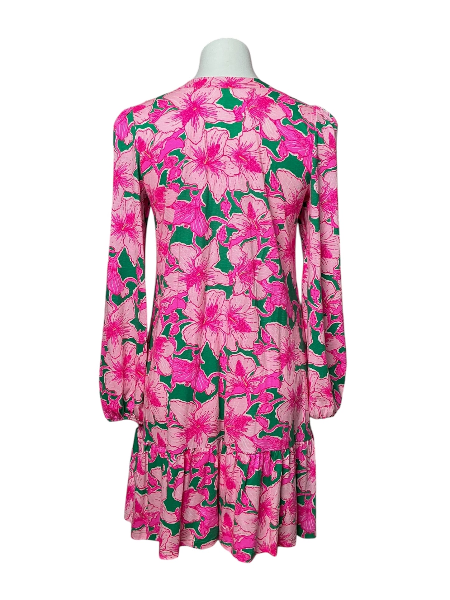 Lilly Pulitzer Alyssa Long Sleeve Shift Dress Kelly Green Hibis Kiss - Size S