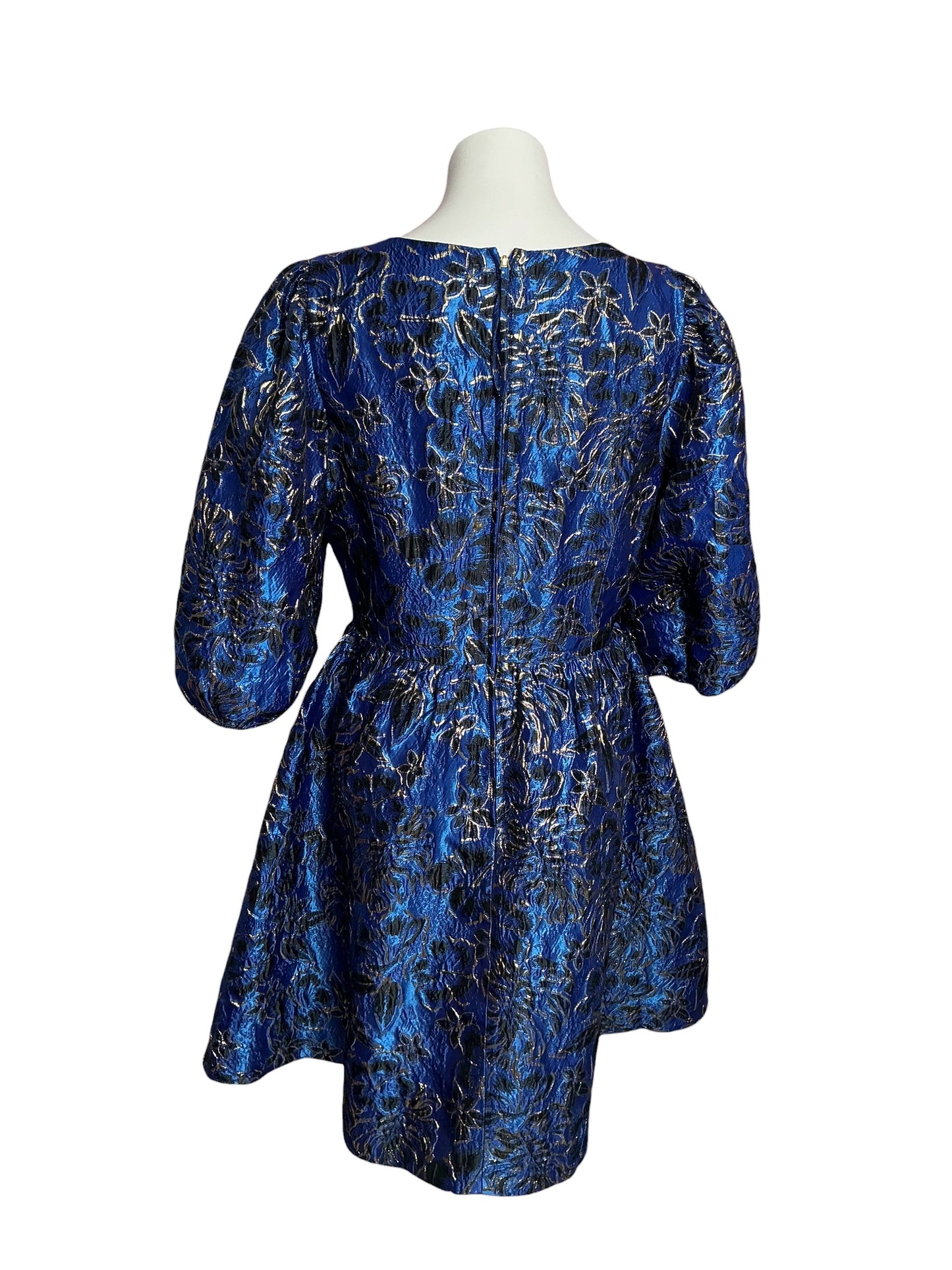 Lilly Pulitzer Calyssa 3/4 Sleeve Dress Blue Grotto Twilight Floral Brocade - Size 14