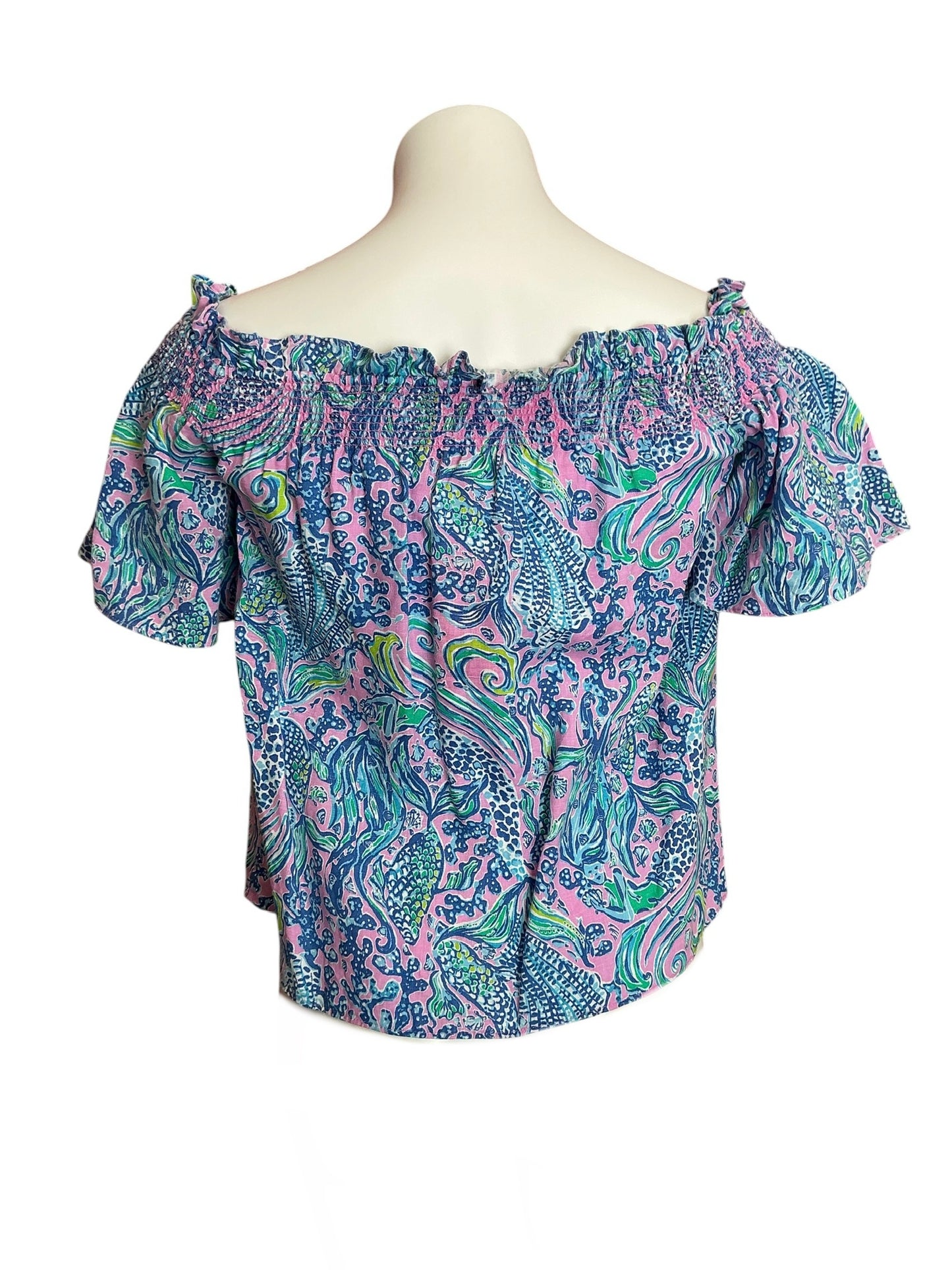 Lilly Pulitzer Leanne Off-The-Shoulder Top Lilac Rose We Mermaid It - Size XS