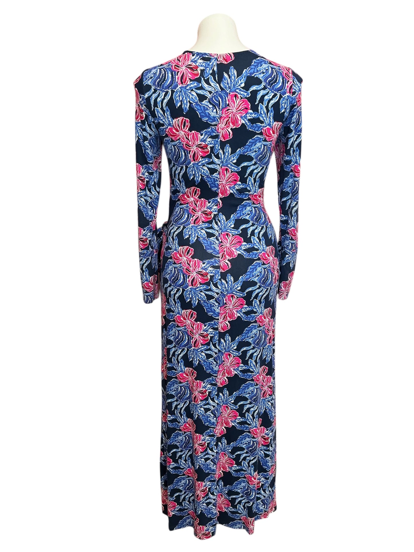 Lilly Pulitzer Bryson Long Sleeve Maxi Dress Low Tide Navy Its Ofishell - Size XS