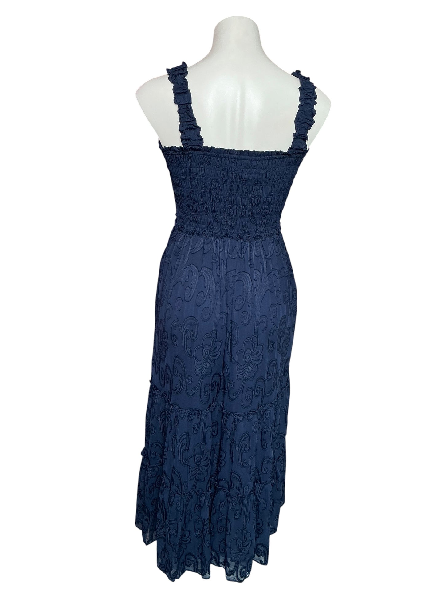 Lilly Pulitzer Hadly Smocked Maxi Dress True Navy Poly Crepe Swirl Clip - Size S