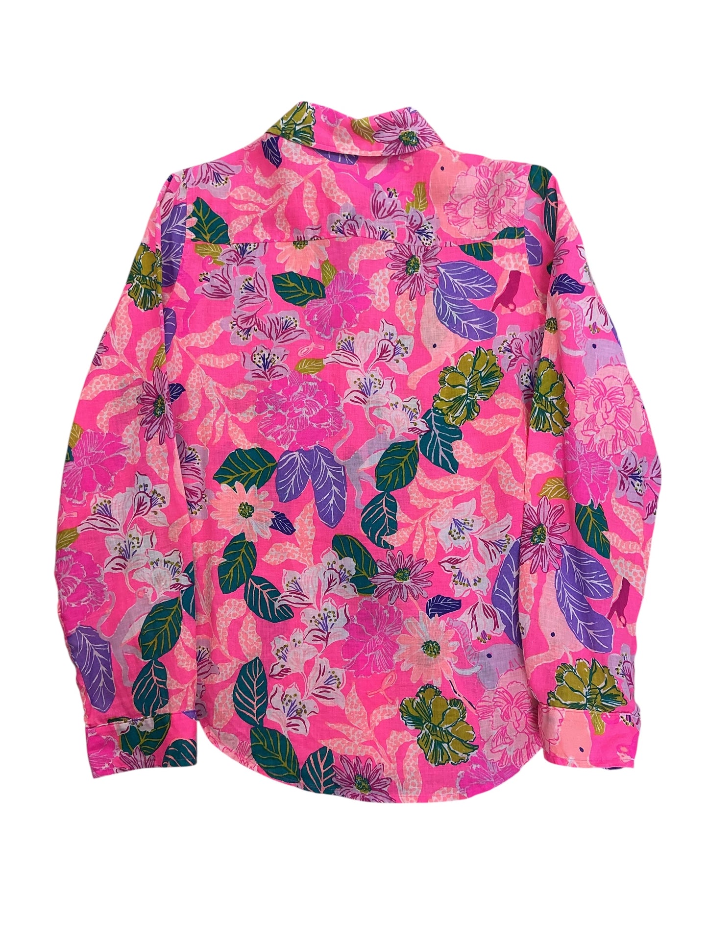 Lilly Pulitzer Sea View Linen Button-Down Top Pink Isle Best Of Friends - Size XS