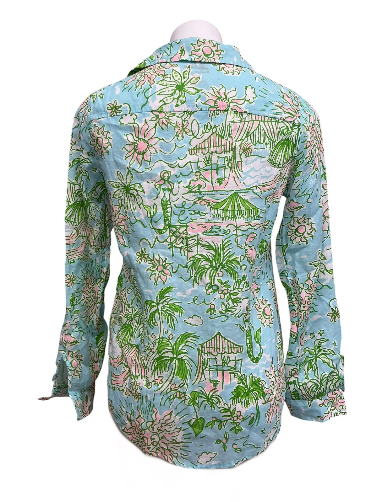 Lilly Pulitzer NWT Sea View Button Down Top Fresh Water Blue Sunbathers Bliss - Size XS