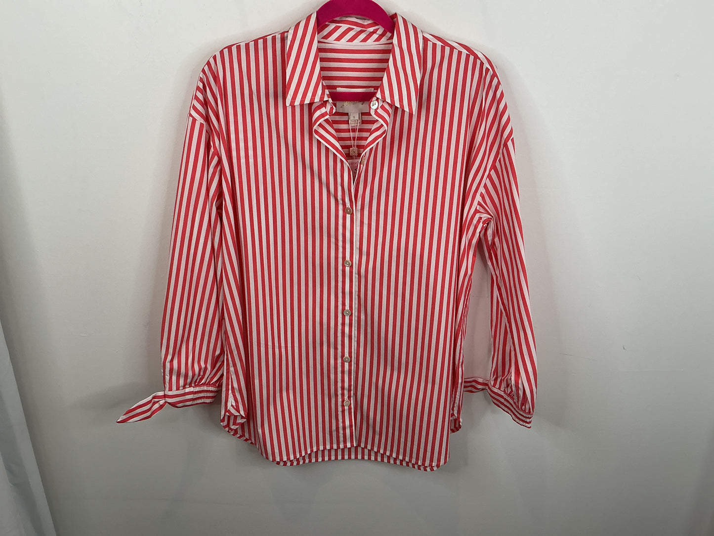 Lilly Pulitzer NWT Lesia Relaxed Button Down Top Rococo Red Cabana Stripe - Size S