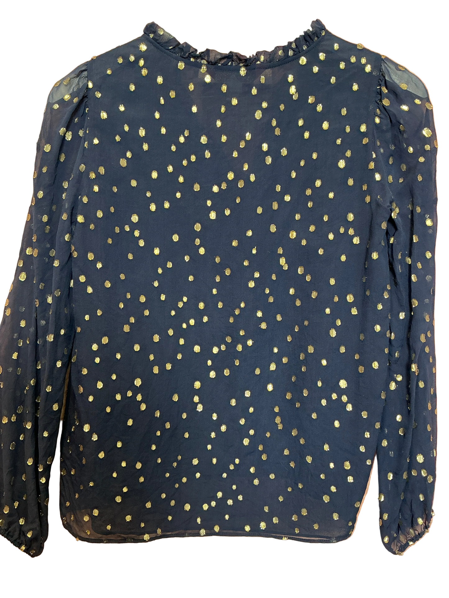 Lily Pulitzer Giana Long Sleeve Silk Top Gold Metallic High Tide Navy - Size XS