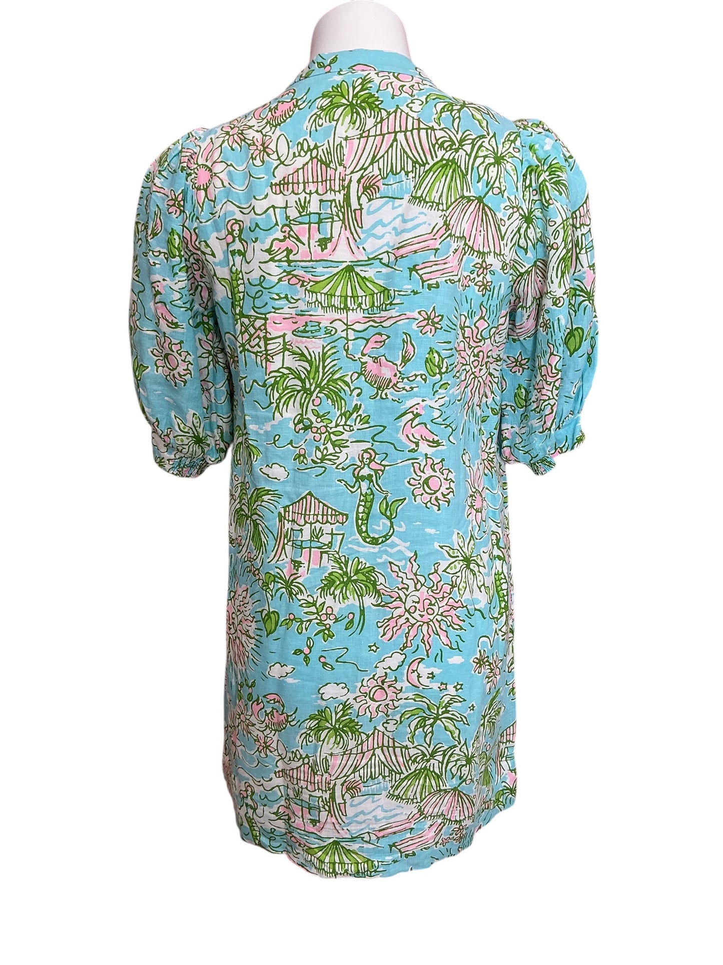 Lilly Pulitzer Mialeigh Linen Dress Fresh Water Blue Sunbathers Bliss - Size 0