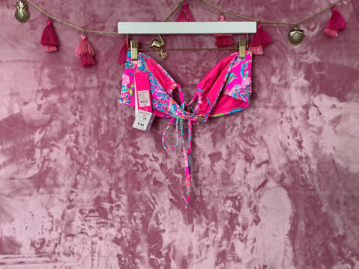 Lilly Pulitzer Bikini Top NWT - Aven Bikini Top - Pink Isle - Shell Me Something Good - Size 14