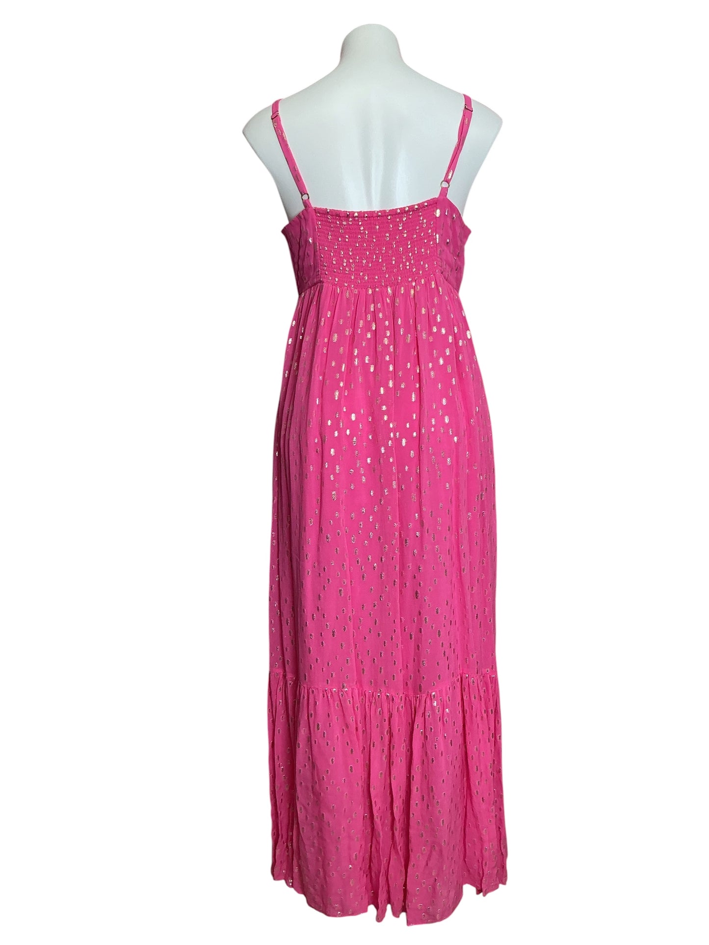 Lilly Pulitzer Hiedi Maxi Dress Aura Pink Viscose Metallic Clip Dobby - Size 12