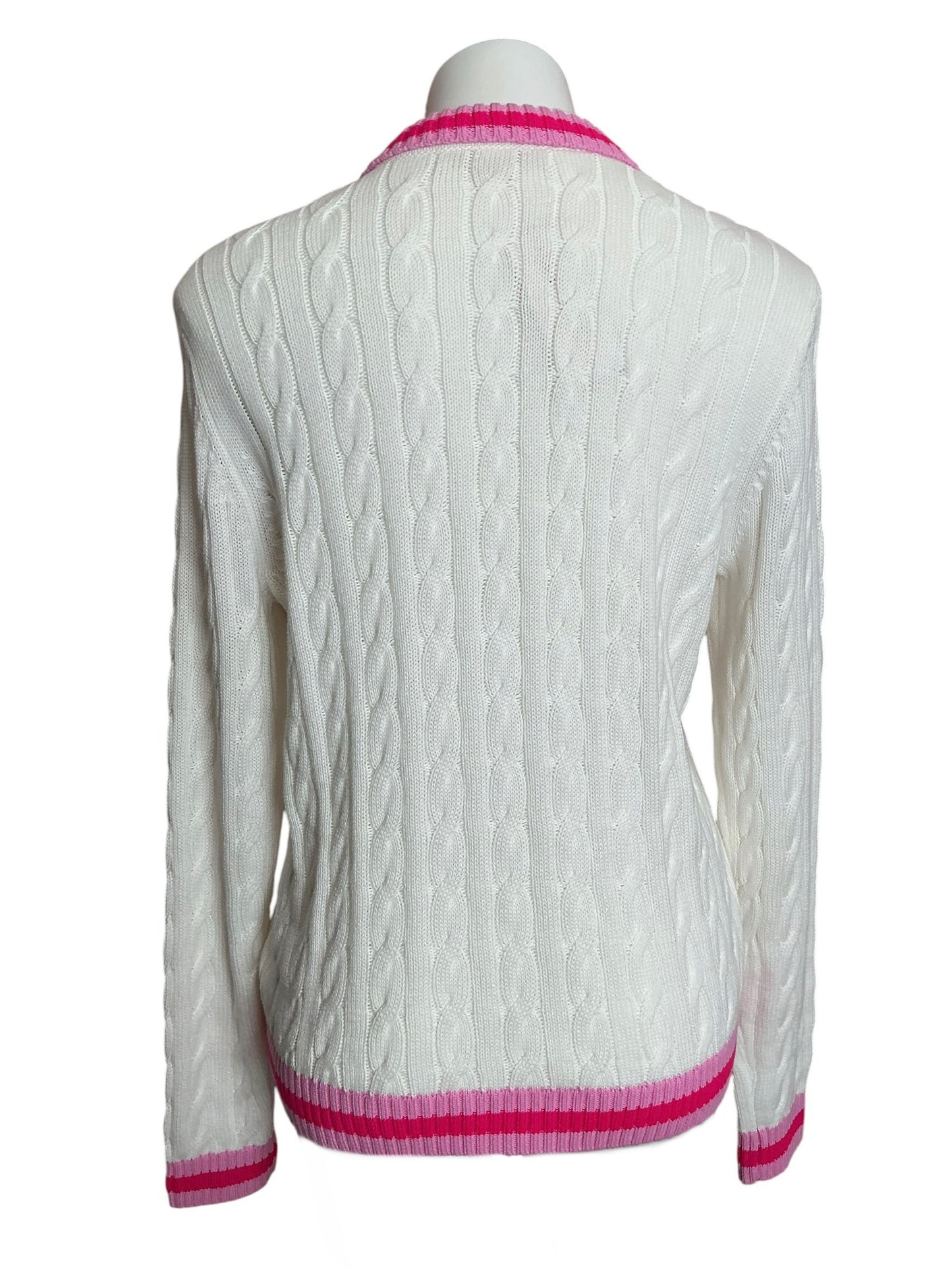 Lilly Pulitzer Brockton Polo Cardigan Coconut X Pink Bliss Tipping - Size L