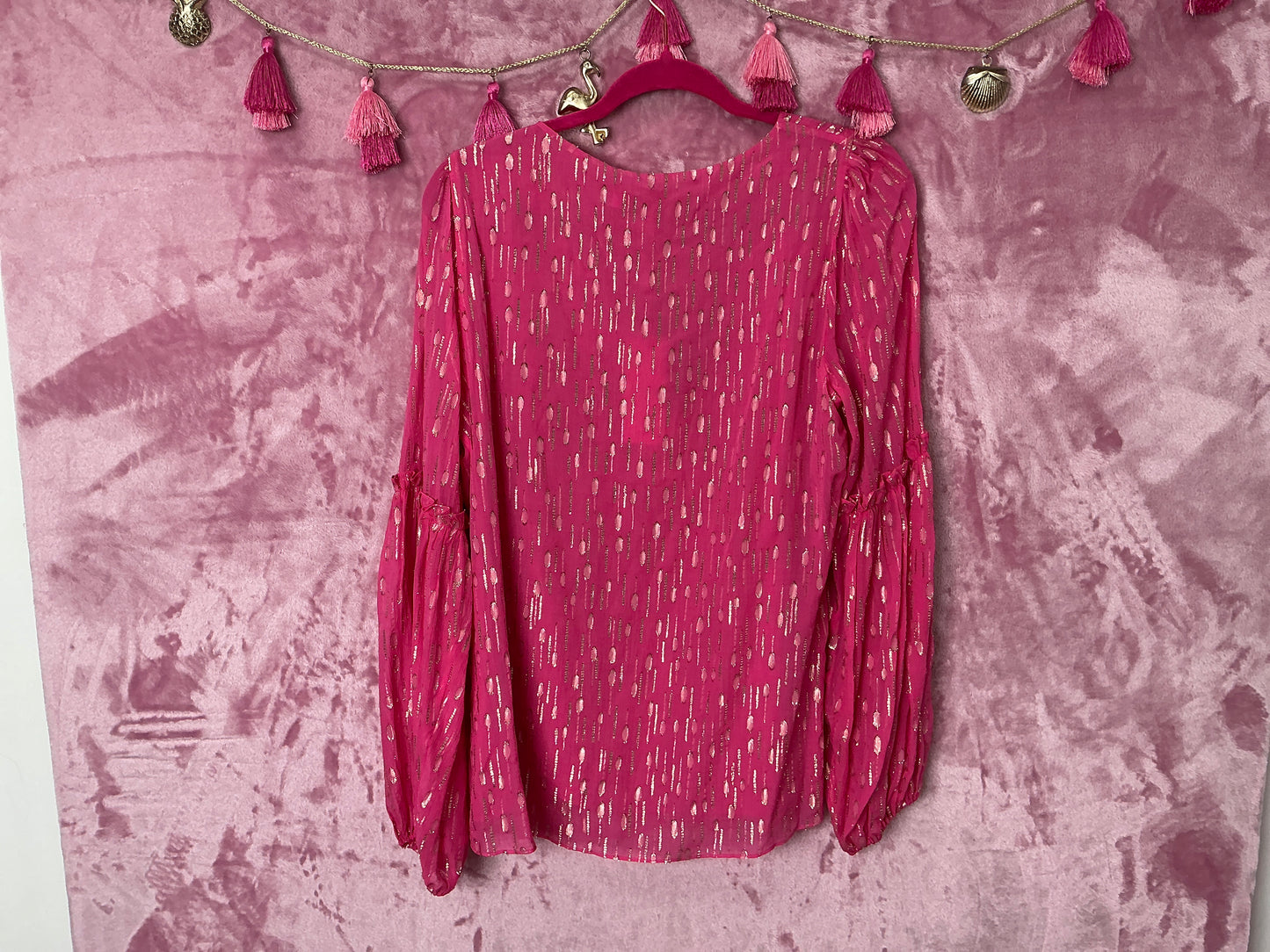 Lilly Pulitzer Long Sleeve Top NWT - Cleme Long Sleeve Top - Passion Fruit Pink - Mystical Viscose Metallic Clip - Size 10