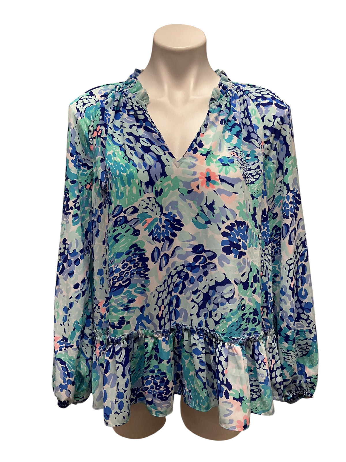 Lilly Pulitzer Savanna Top Turquoise Oasis Wave After Wave - Size M