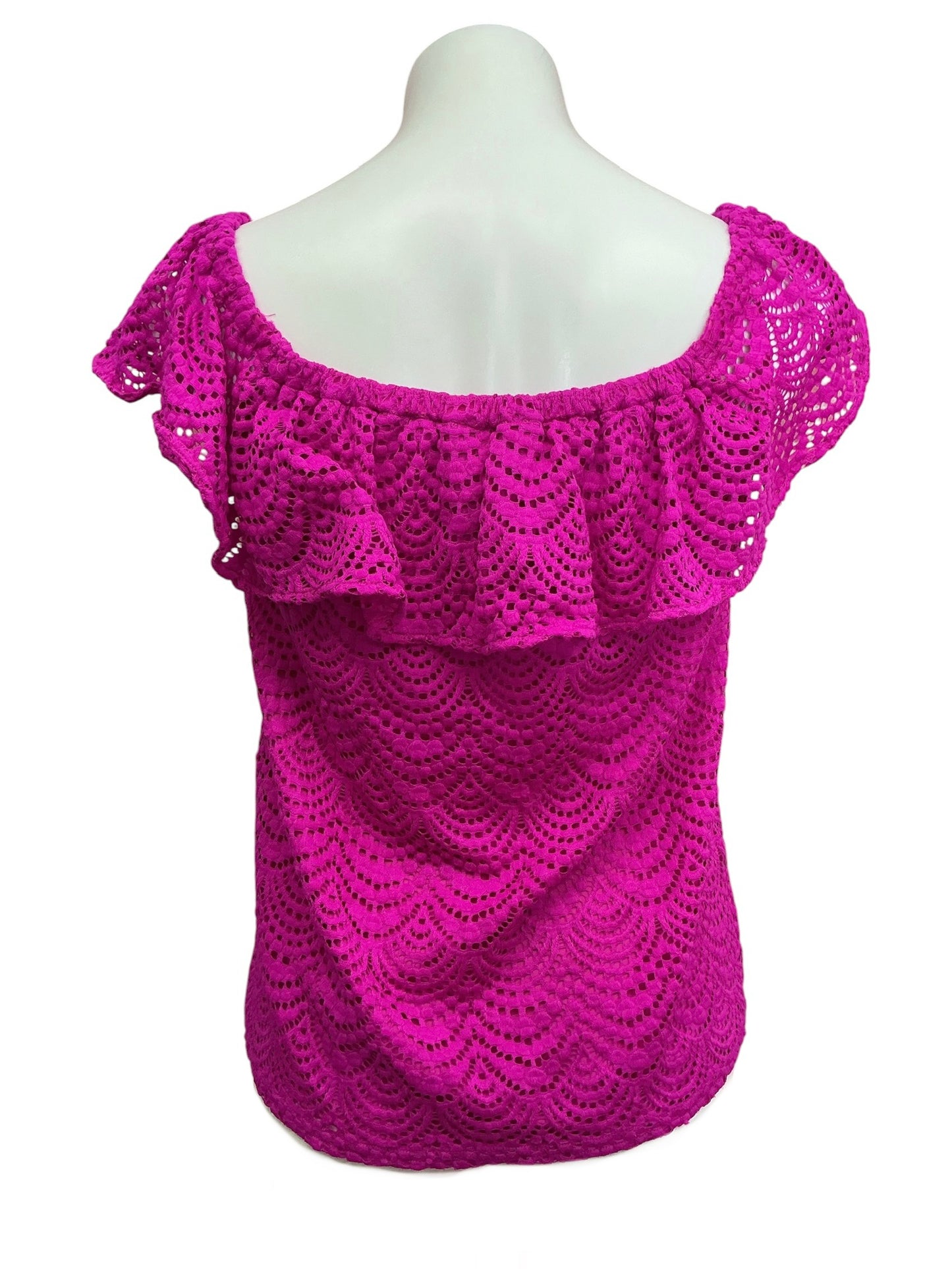 Lilly Pulitzer Wiley Scalloped Shell Lace Off-The-Shoulder Top Magenta - Size S