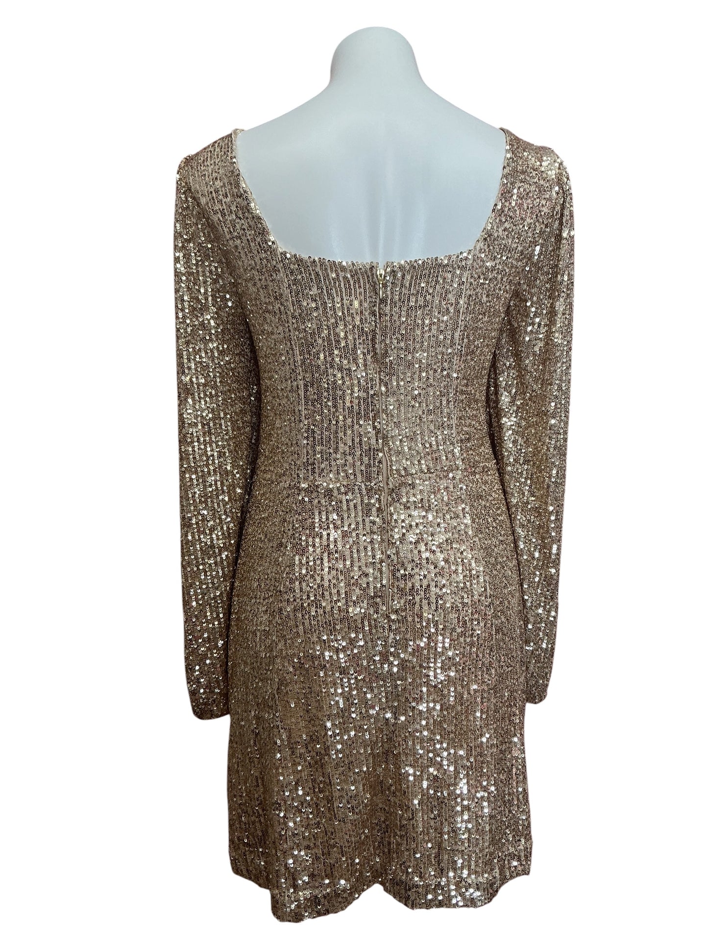 Lilly Pulitzer NWT Zelda Skirted Romper Gold Metallic Treasure Box Sequin Knit - Size 14