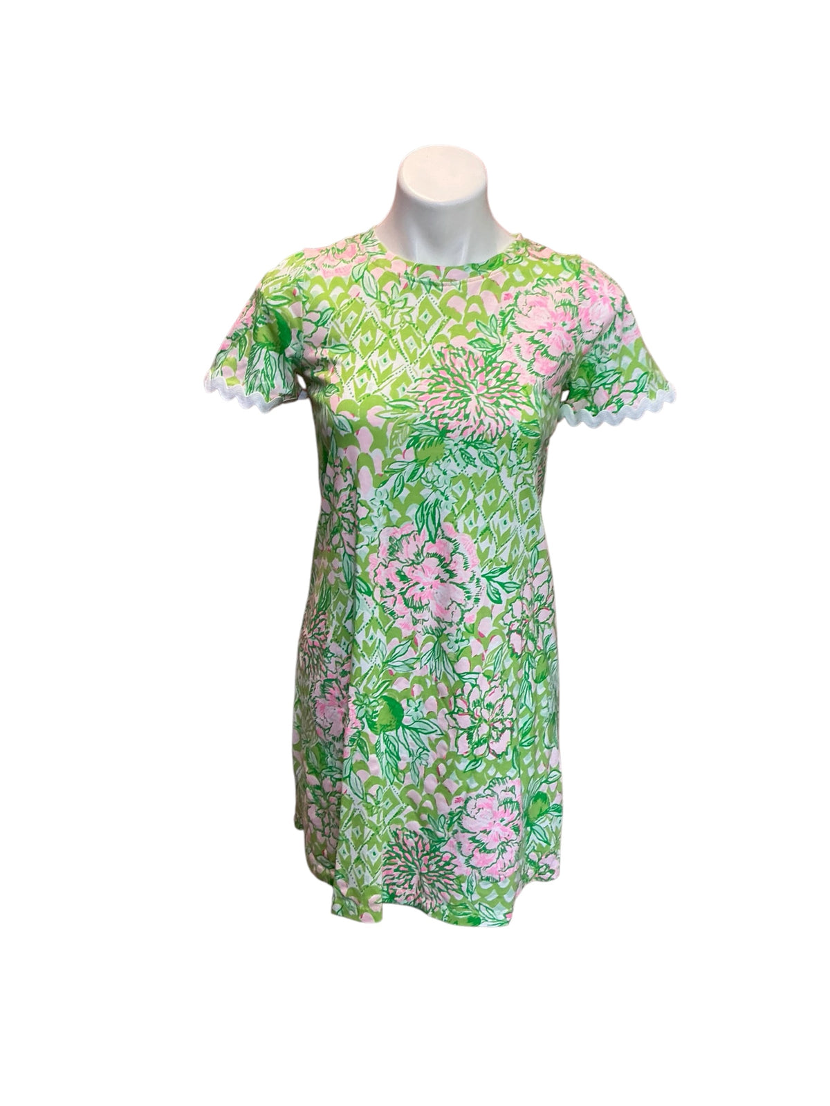 Lilly Pulitzer Cody Short Sleeve T-Shirt Dress Fauna Green Lime Feeling Good - Size XXS