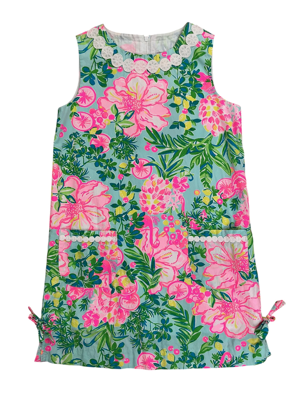Lilly Pulitzer Kids Little Lilly Classic Shift Dress Seasalt Blue Fruity Flamingo - Size 10