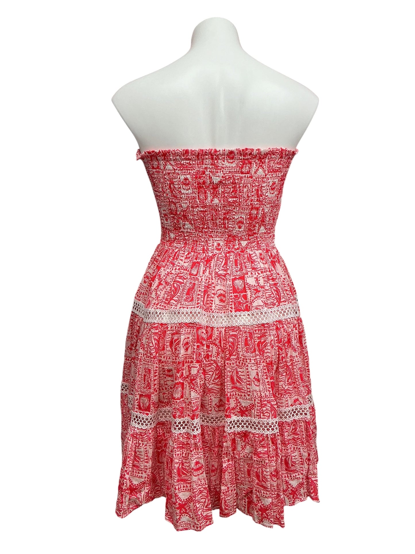 Lilly Pulitzer Kelvina Strapless Smocked Dress Mizner Red Seaside Harbour - Size S