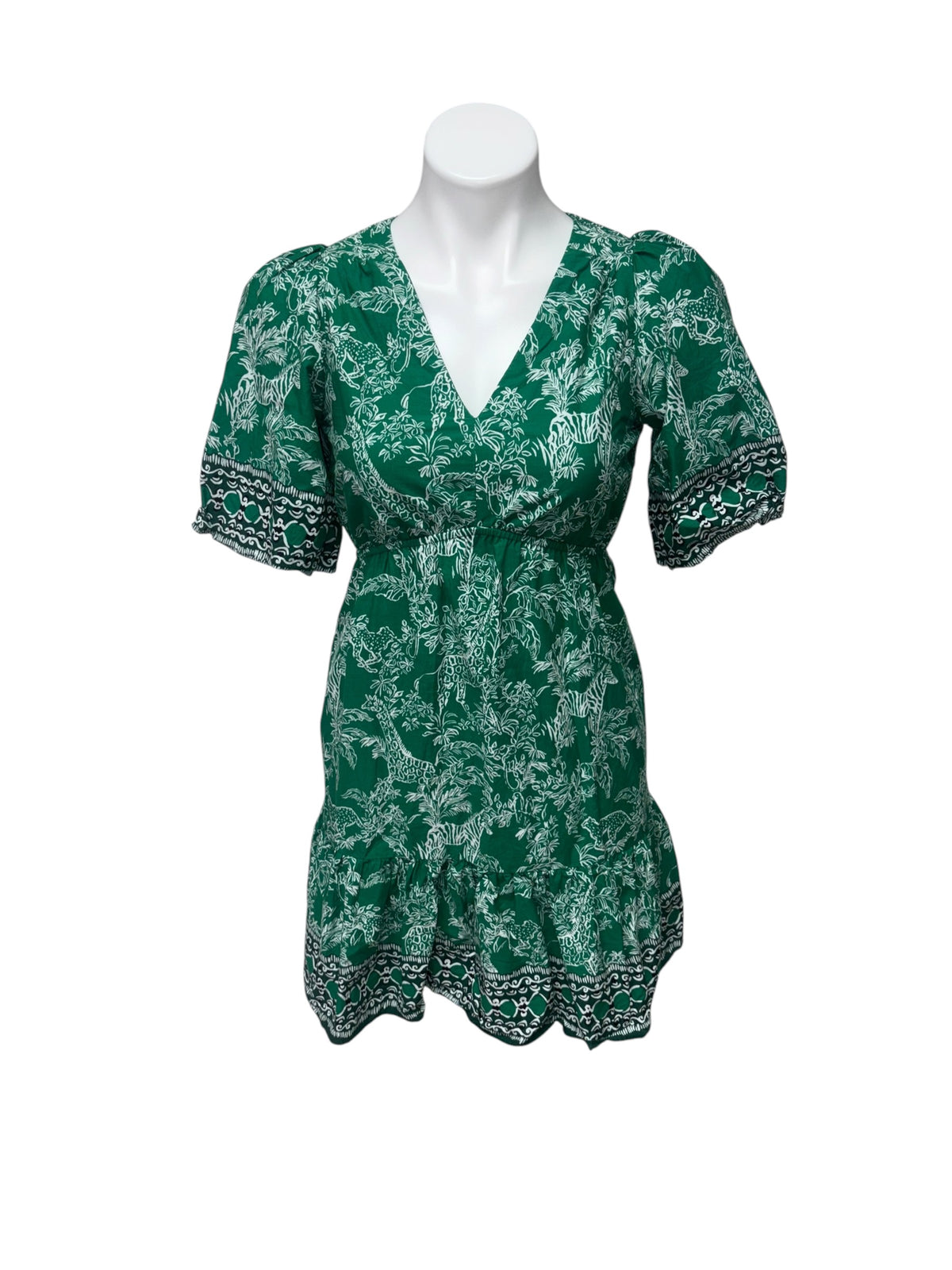 Lilly Pulitzer Kentlee Dress Fiddle Leaf Green Safari Party Engineered - Size 00