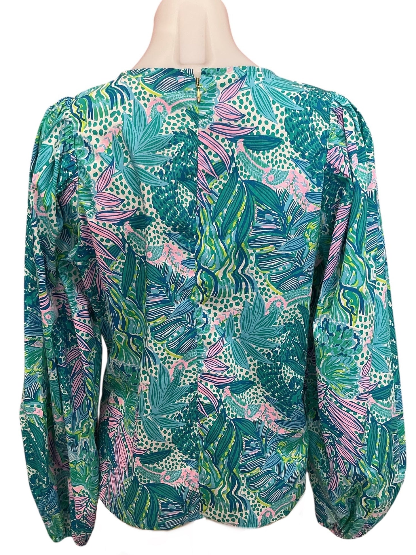 Lilly Pulitzer Lynnley Blouse Botanical Green Holiday In The Sun - Size S