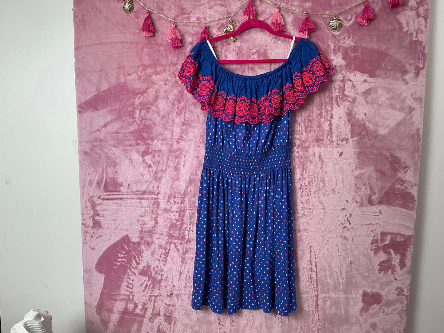 Lilly Pulitzer NWT Kalama Off The Shoulder Dress Borealis Blue Lilly Squared - Size M