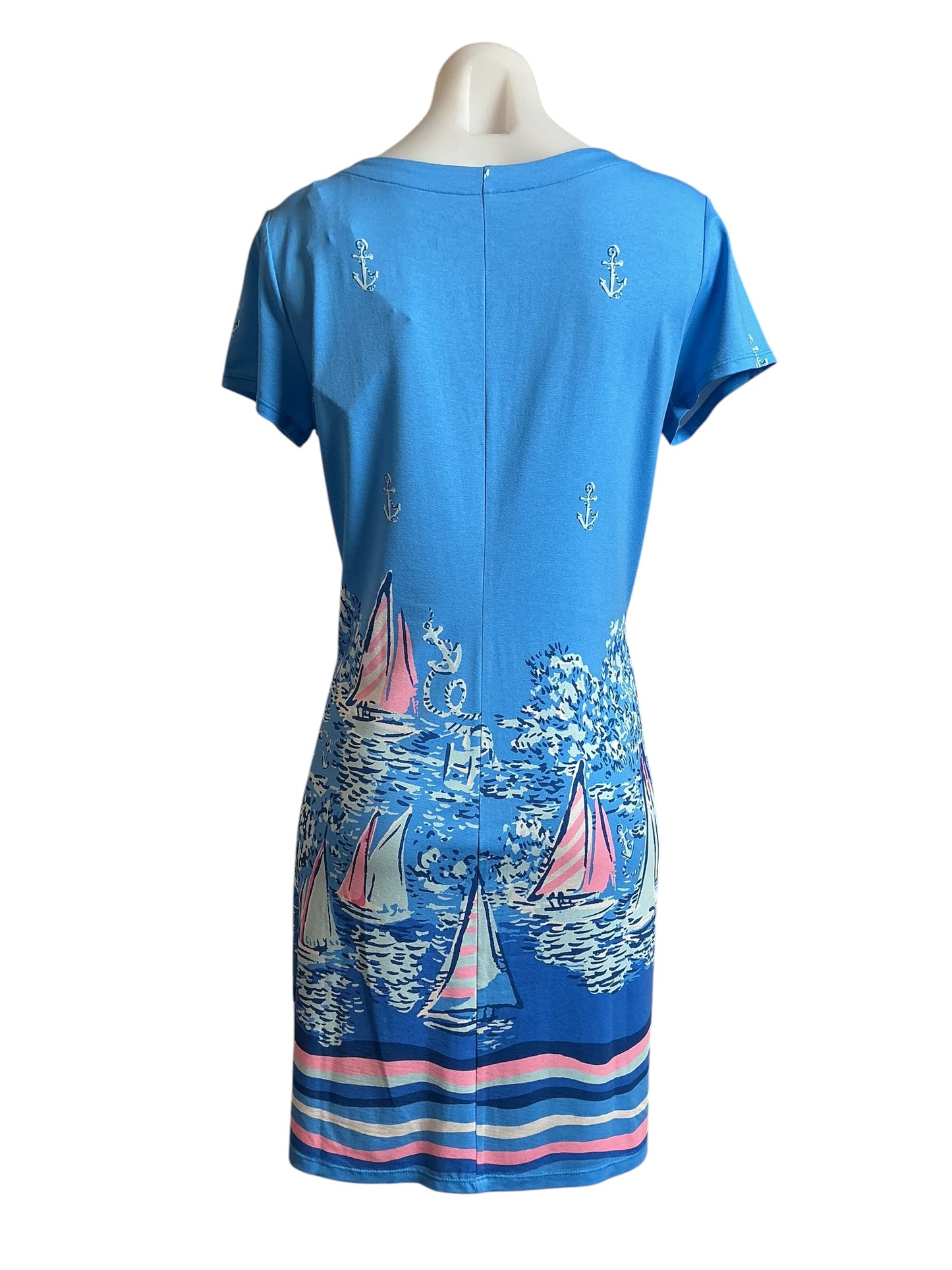 Lilly Pulitzer NWT UPF 50+ Sophiletta Short Sleeve Dress Lunar Blue A Lil Nauti Engineered - Size M