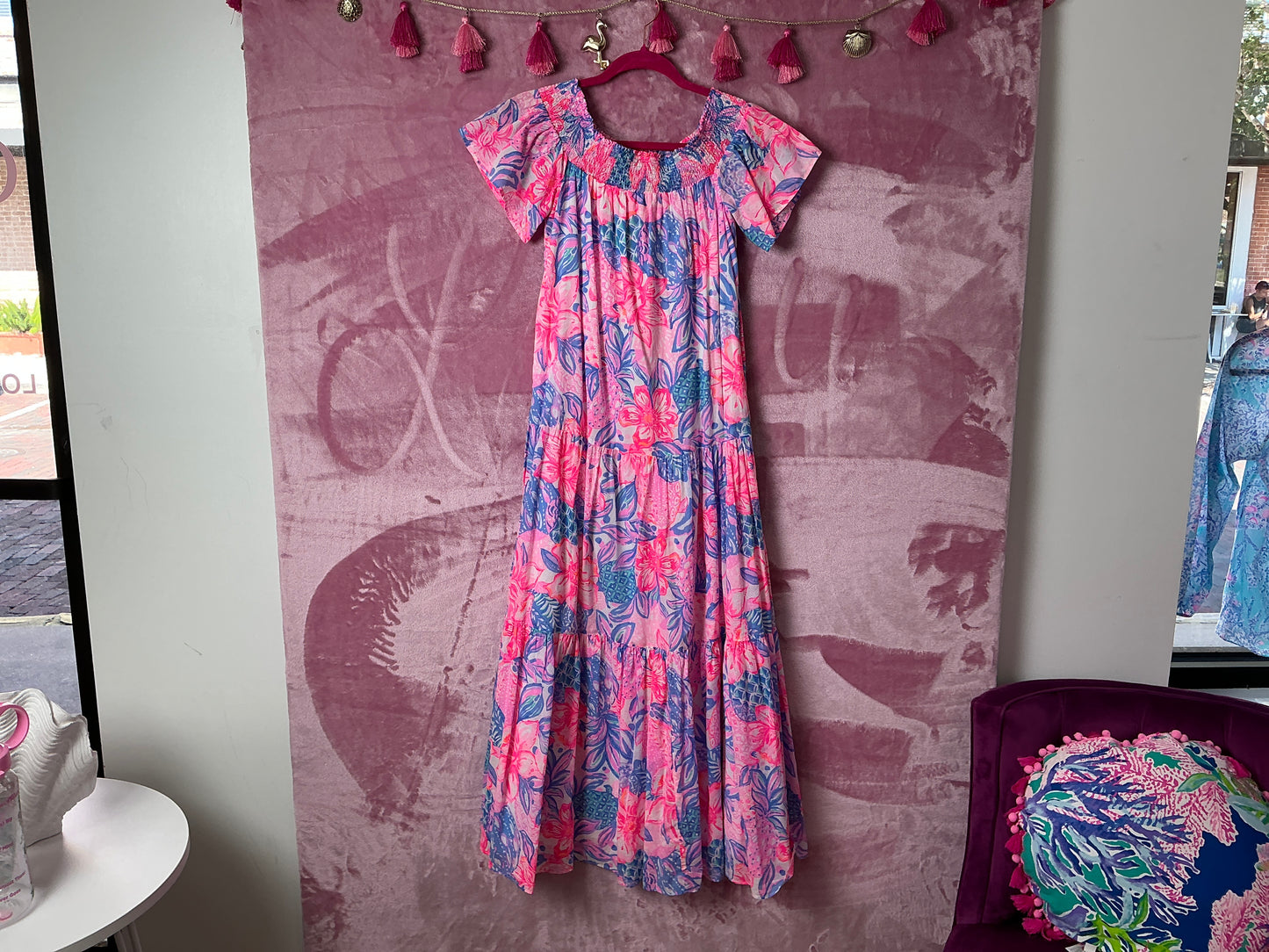 Lilly Pulitzer Maxi Dress - Dezi Off The Shoulder - Pink Isle - Snappy Turtle - Size XXS