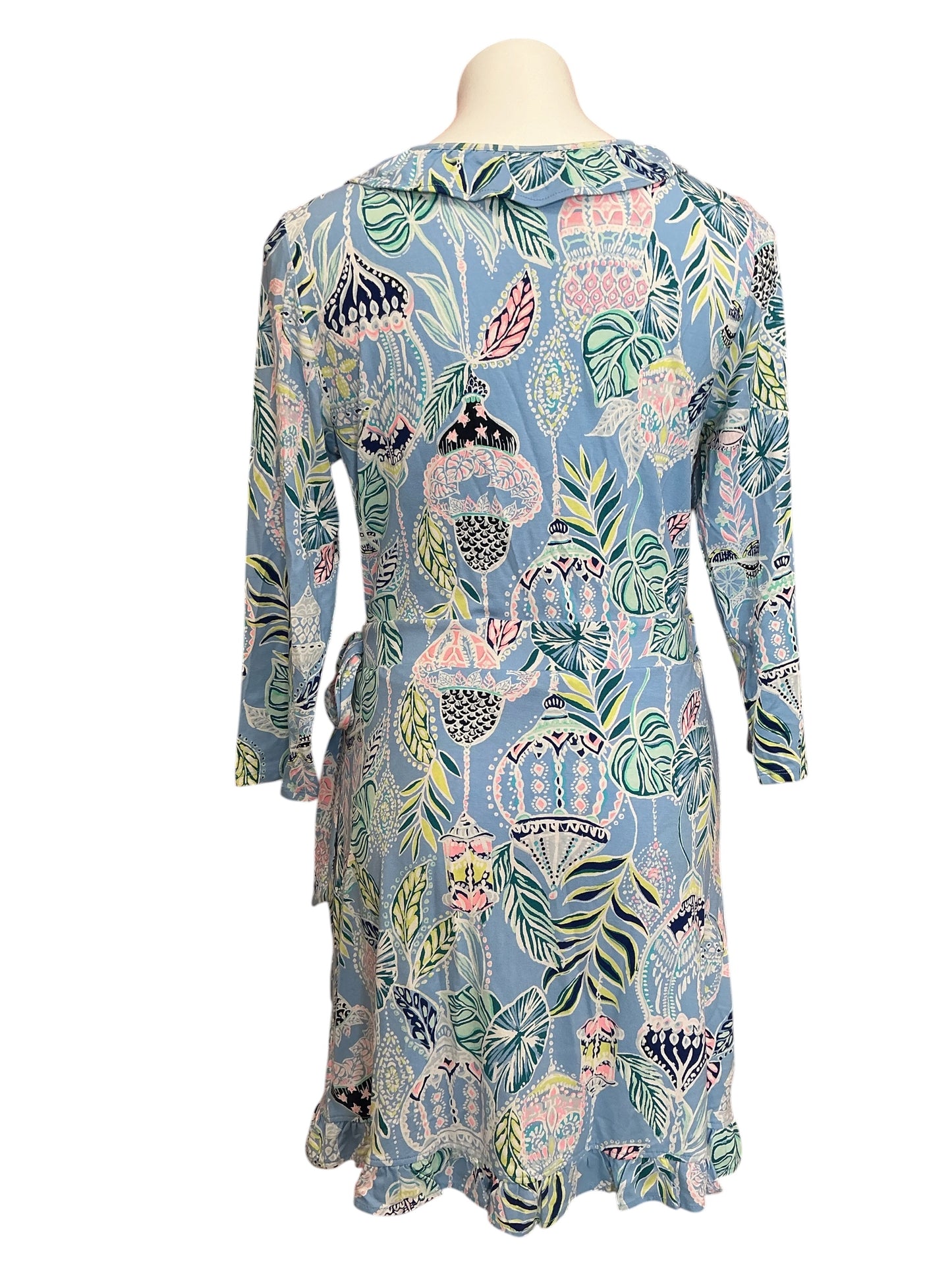 Lilly Pulitzer Jessalynne Wrap Romper Blue Peri Lapis Lanterns - Size L
