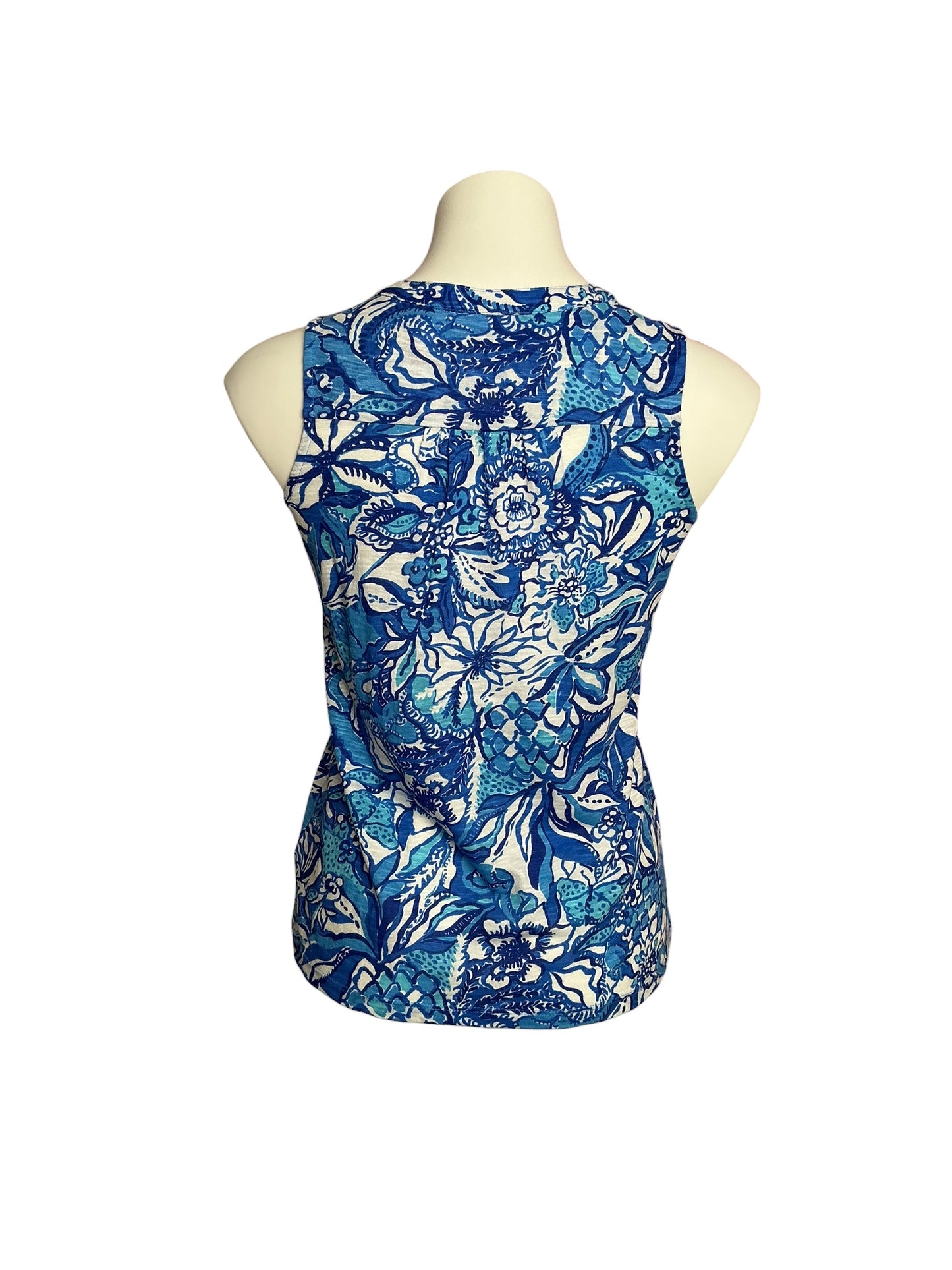 Lilly Pulitzer Dev Knit Top Blue Tang Flocking Fabulous - Size XXS
