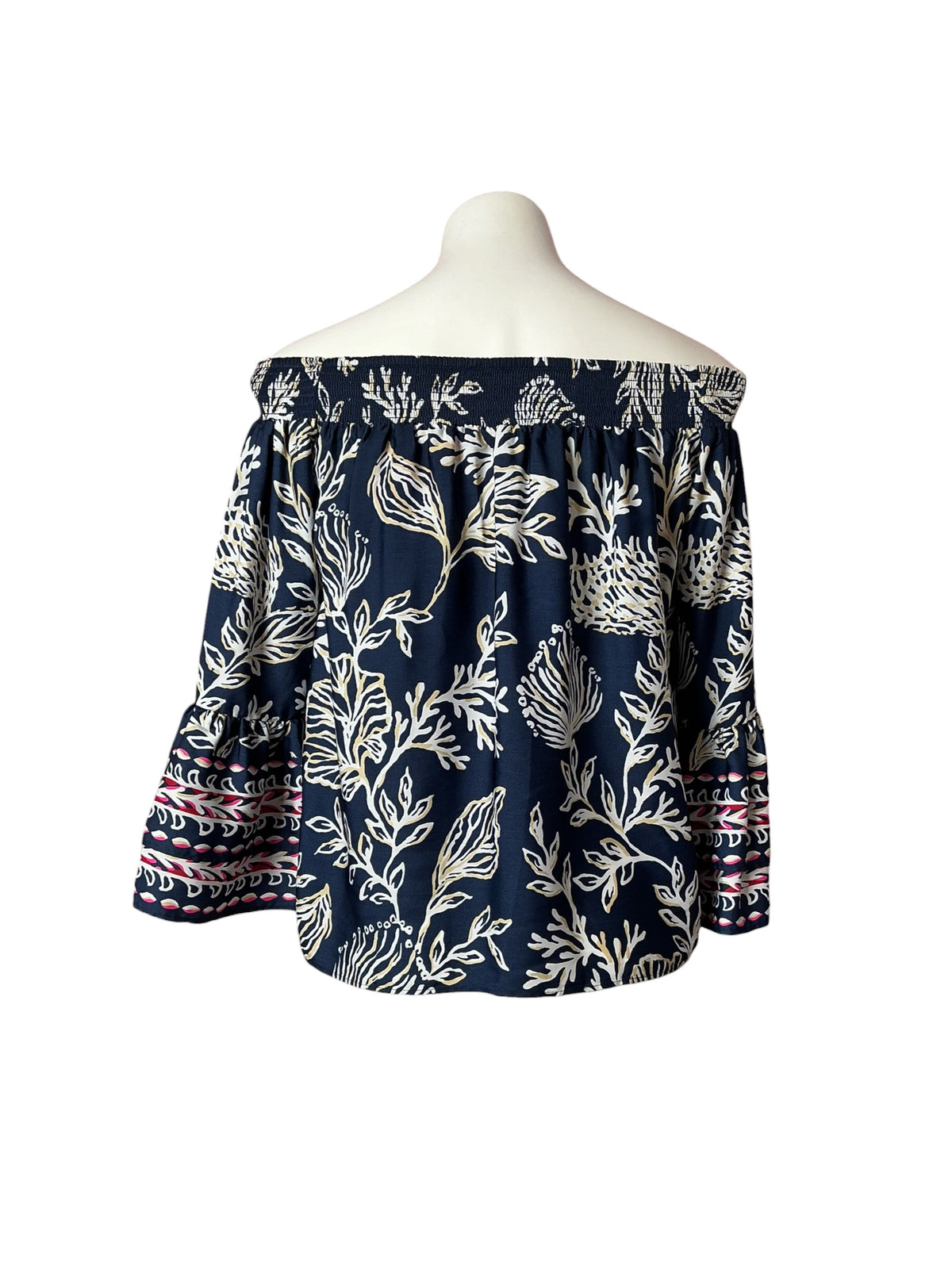 Lilly Pulitzer Kaori 3/4 Sleeve Off-The-Shoulder Top Low Tide Navy Coastal Locale - Size XS