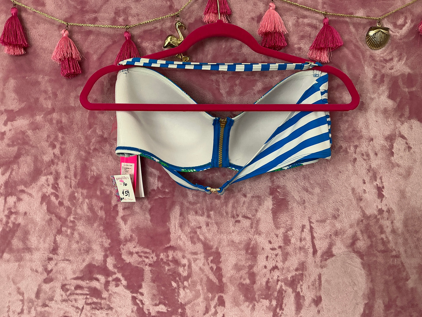 Lilly Pulitzer Bikini Top NWT - Genya Bandeau Top - Briny Blue - A Bit Salty Engineered Bikini Top - Size 16