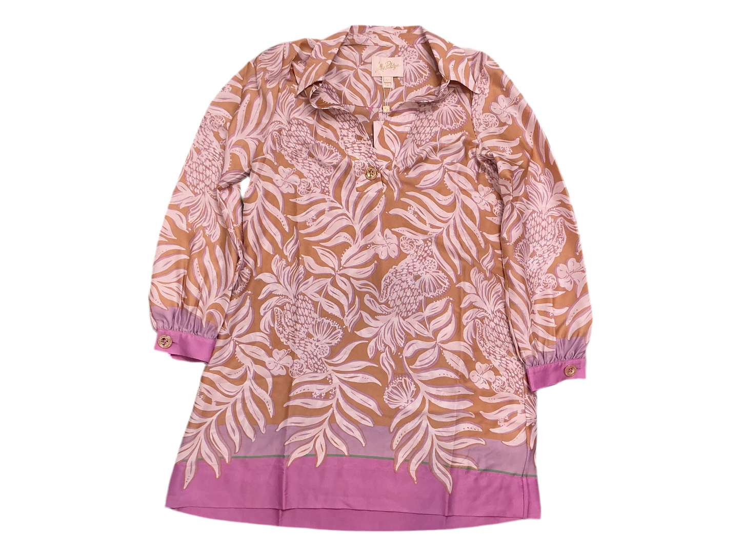Lilly Pulitzer NWT - Iralanne Long Sleeve Popover Shirt Dress - Multi Bon Vivants Engineered - Size 00