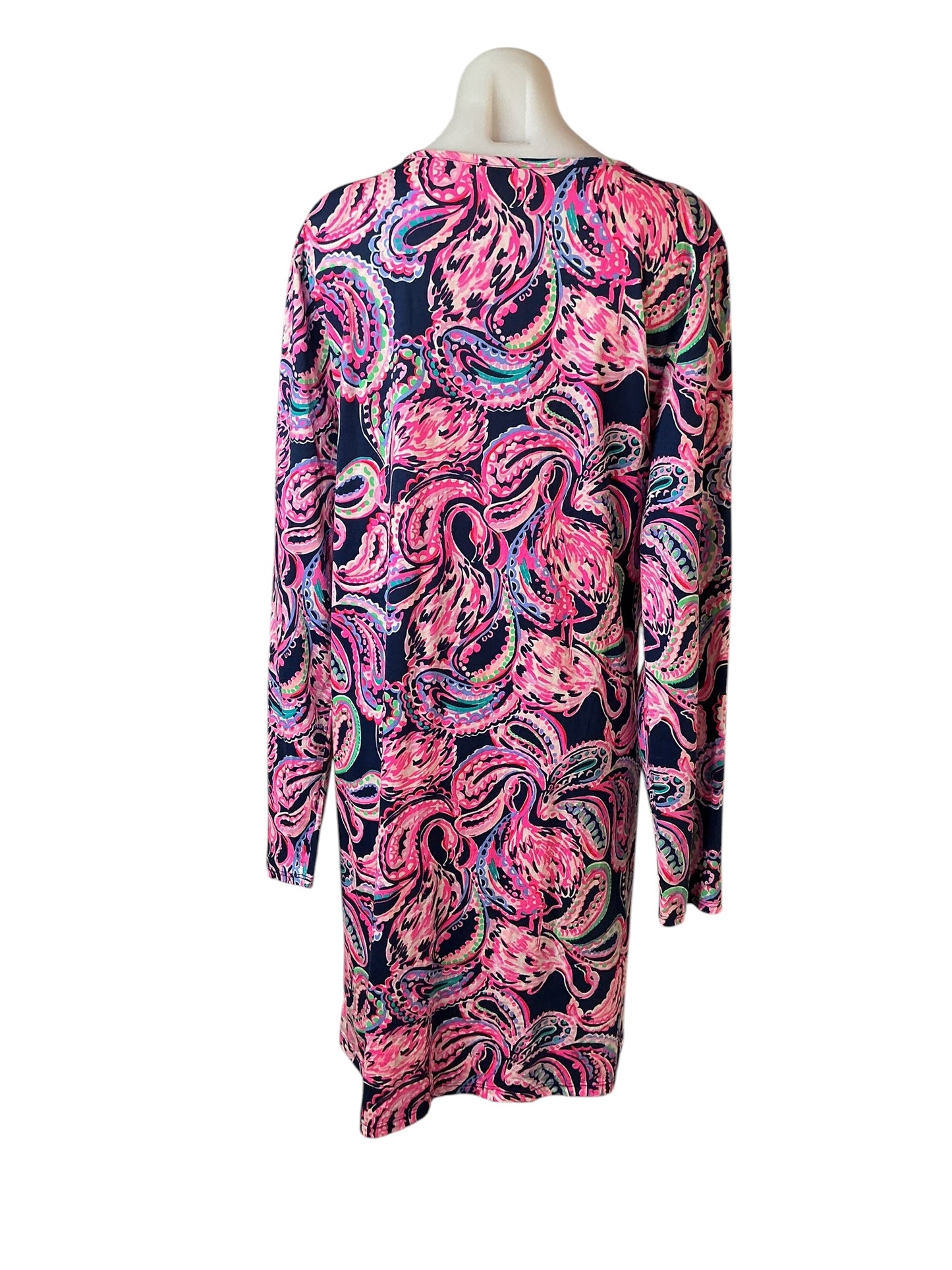 Lilly Pulitzer Long Sleeve Etta Dress High Tide Navy Flock To The Top - Size XXL