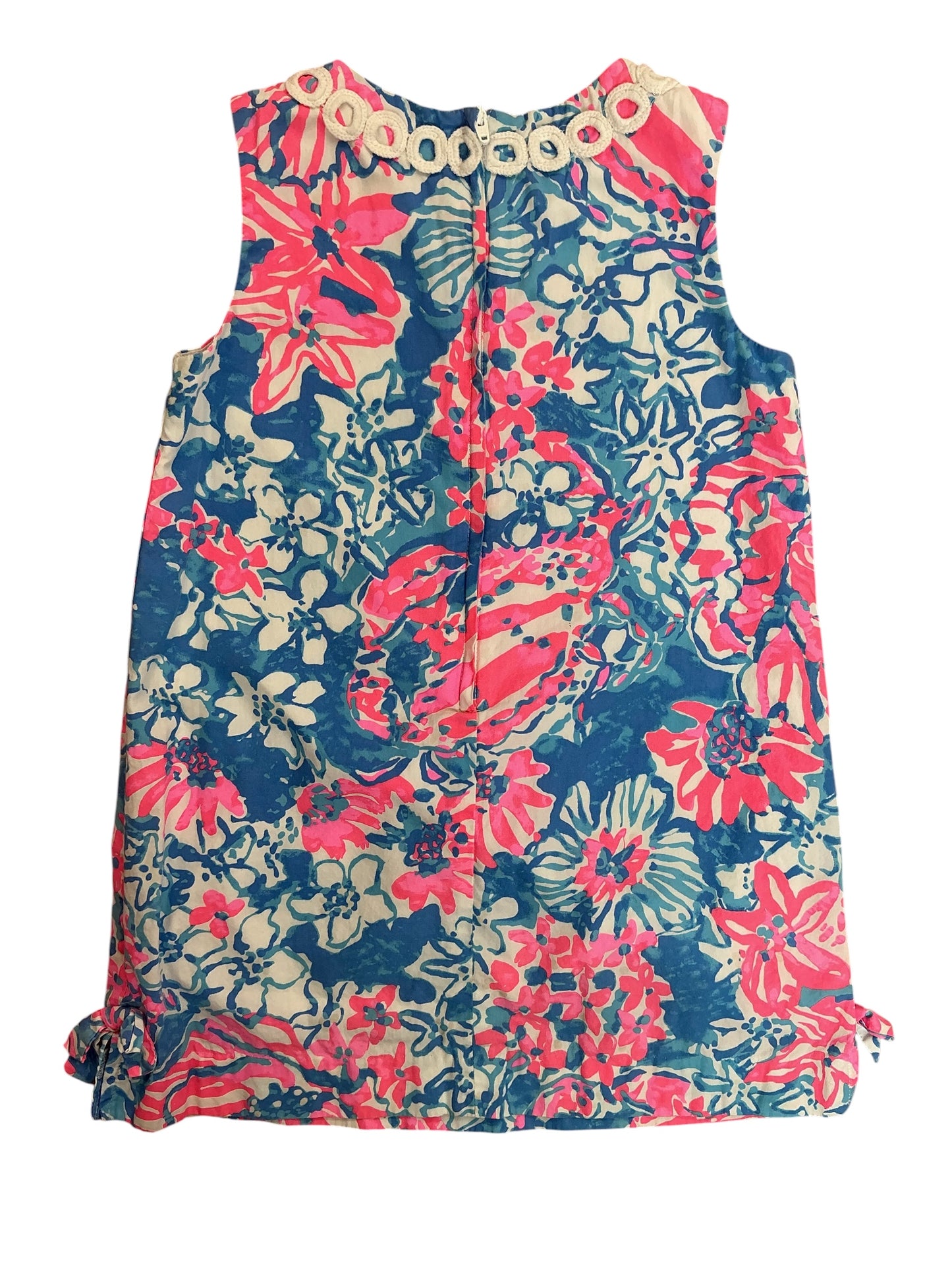 Lilly Pulitzer Kids Girls Little Lilly Classic Shift Dress Pink And Teal Anniversary Floral - Size 5