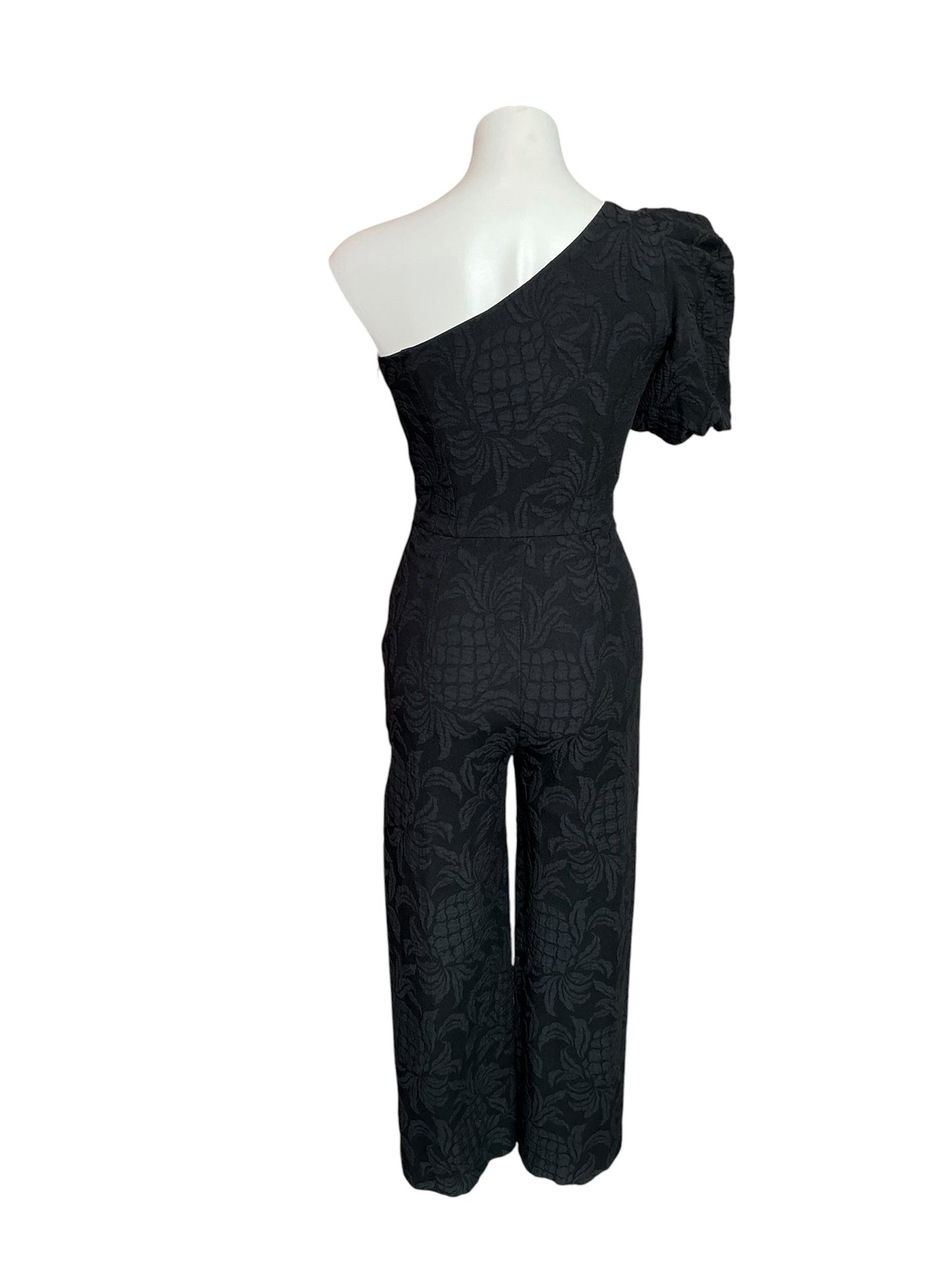 Lilly Pulitzer Brialyn One-Shoulder Jumpsuit Onyx Pineapple Pucker Jacquard - Size 00