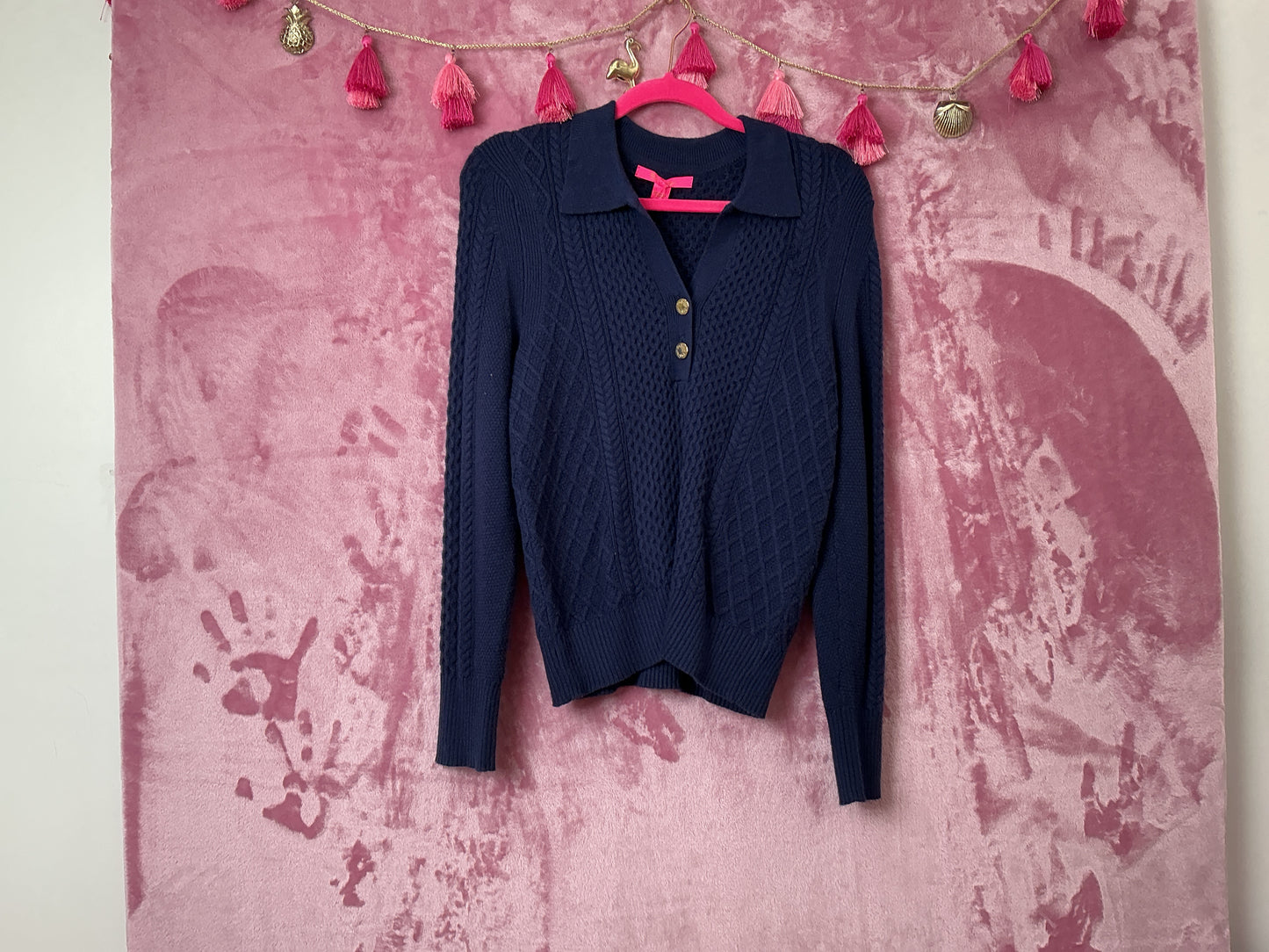 Lilly Pulitzer NWT Lizona Cabled Sweater Low Tide Navy - Size M