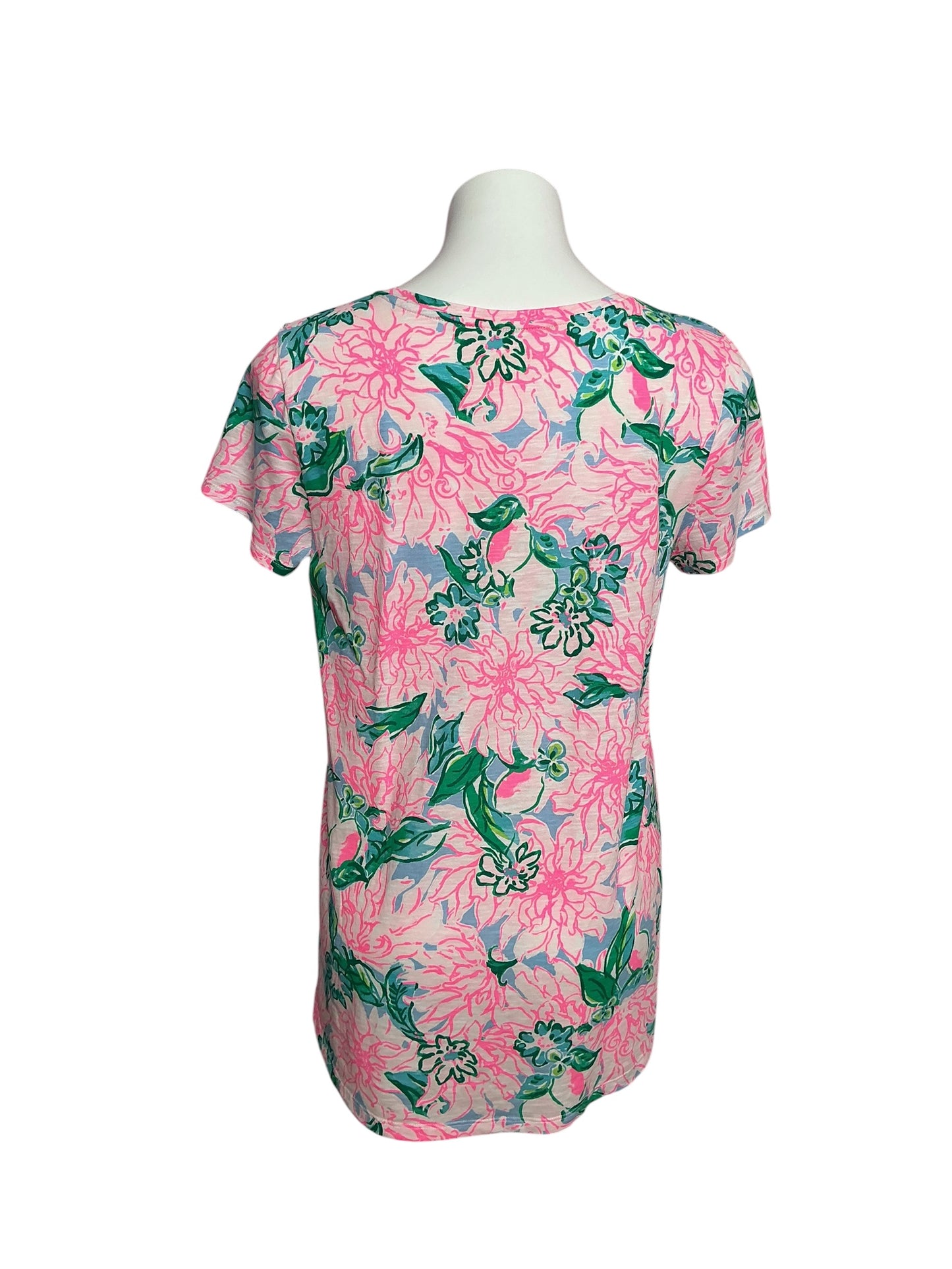 Lilly Pulitzer Etta V-Neck Top Pink Blossom Try Your Zest - Size M