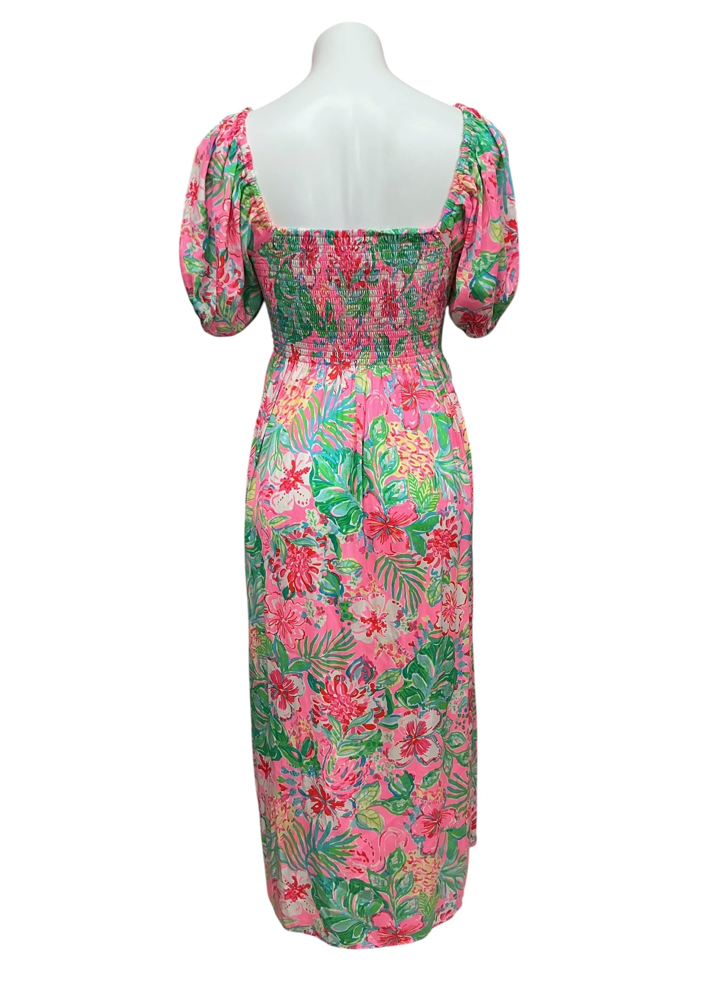 Lilly Pulitzer Selah Short Sleeve Smocked Midi Dress Journey To The Jungle - Size S