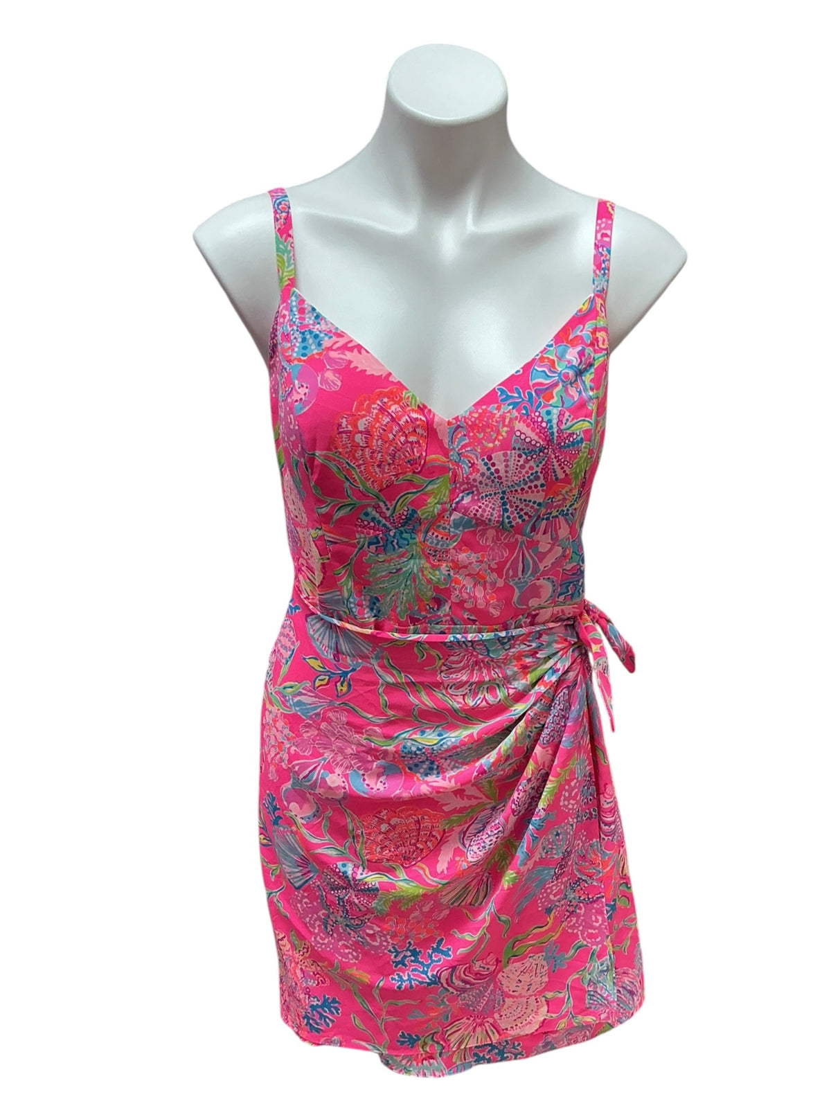 Lilly Pulitzer Scarlet Stretch Faux Wrap Dress Pink Isle Shell Me Something Good - Size 10