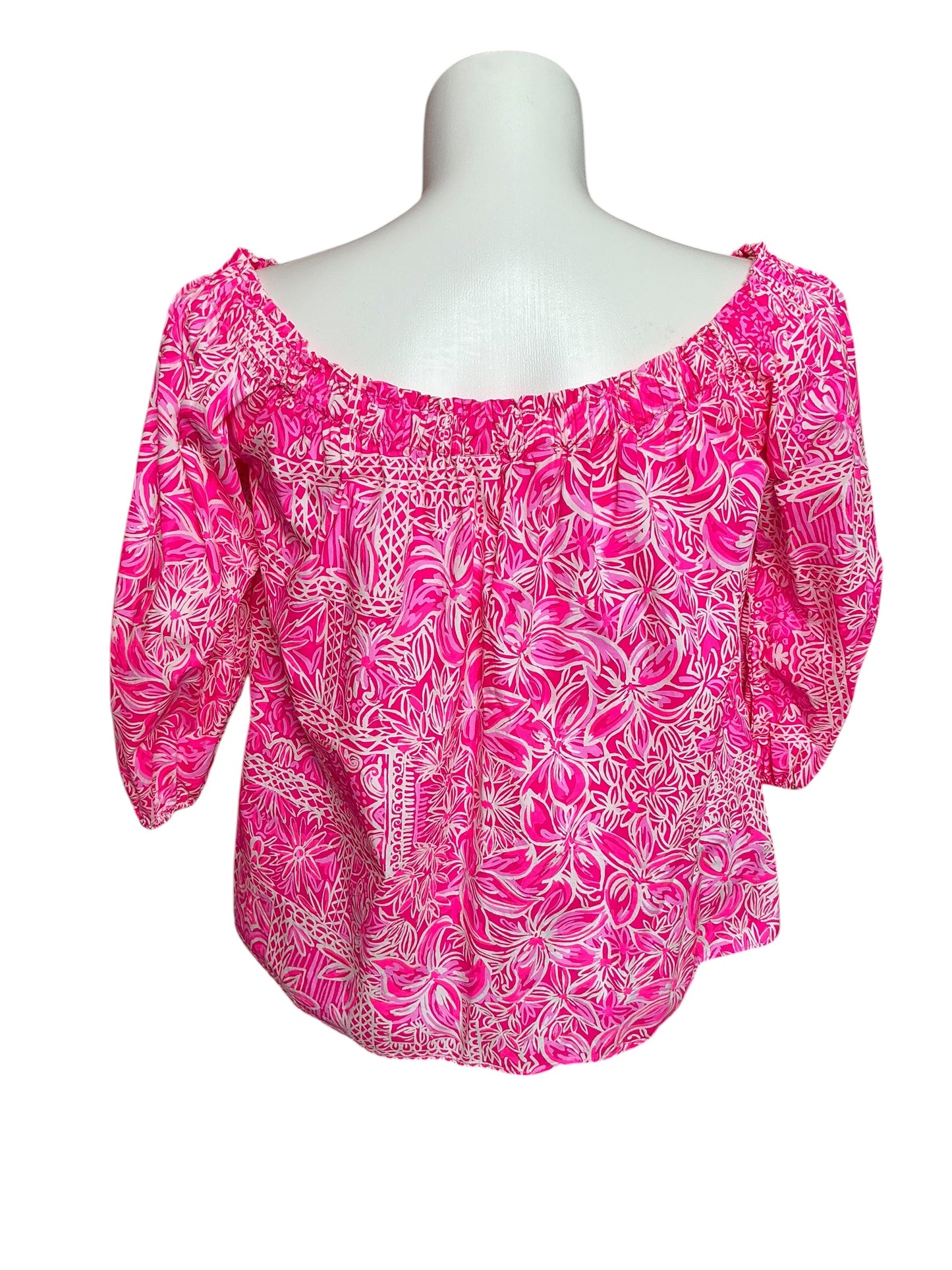 Lilly Pulitzer Winifred Off-The-Shoulder Top Piñata Pink New Blooms On The Block - Size XL