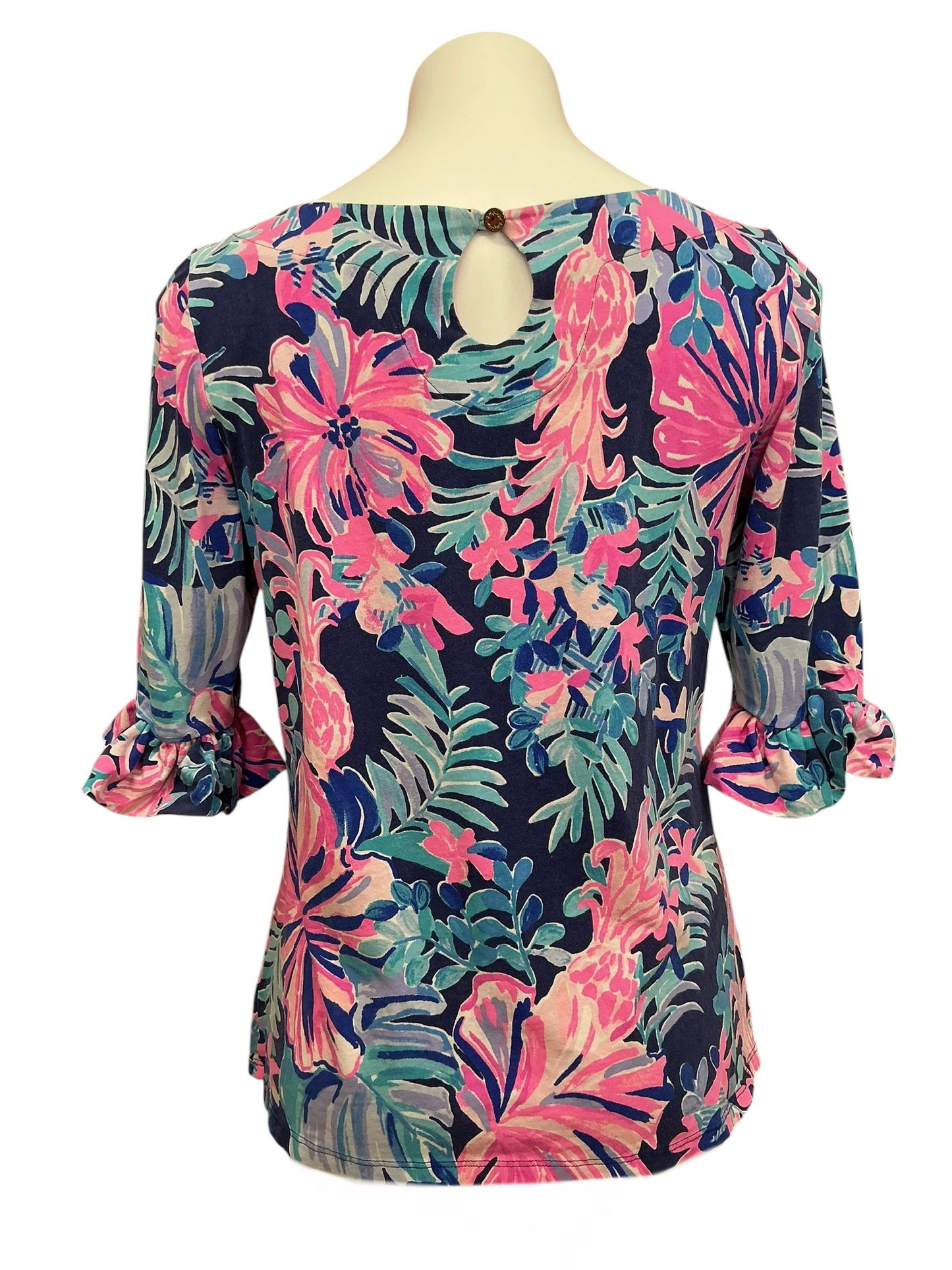Lilly Pulitzer Waverly Ruffle Top Multi Garden Get Away - Size M