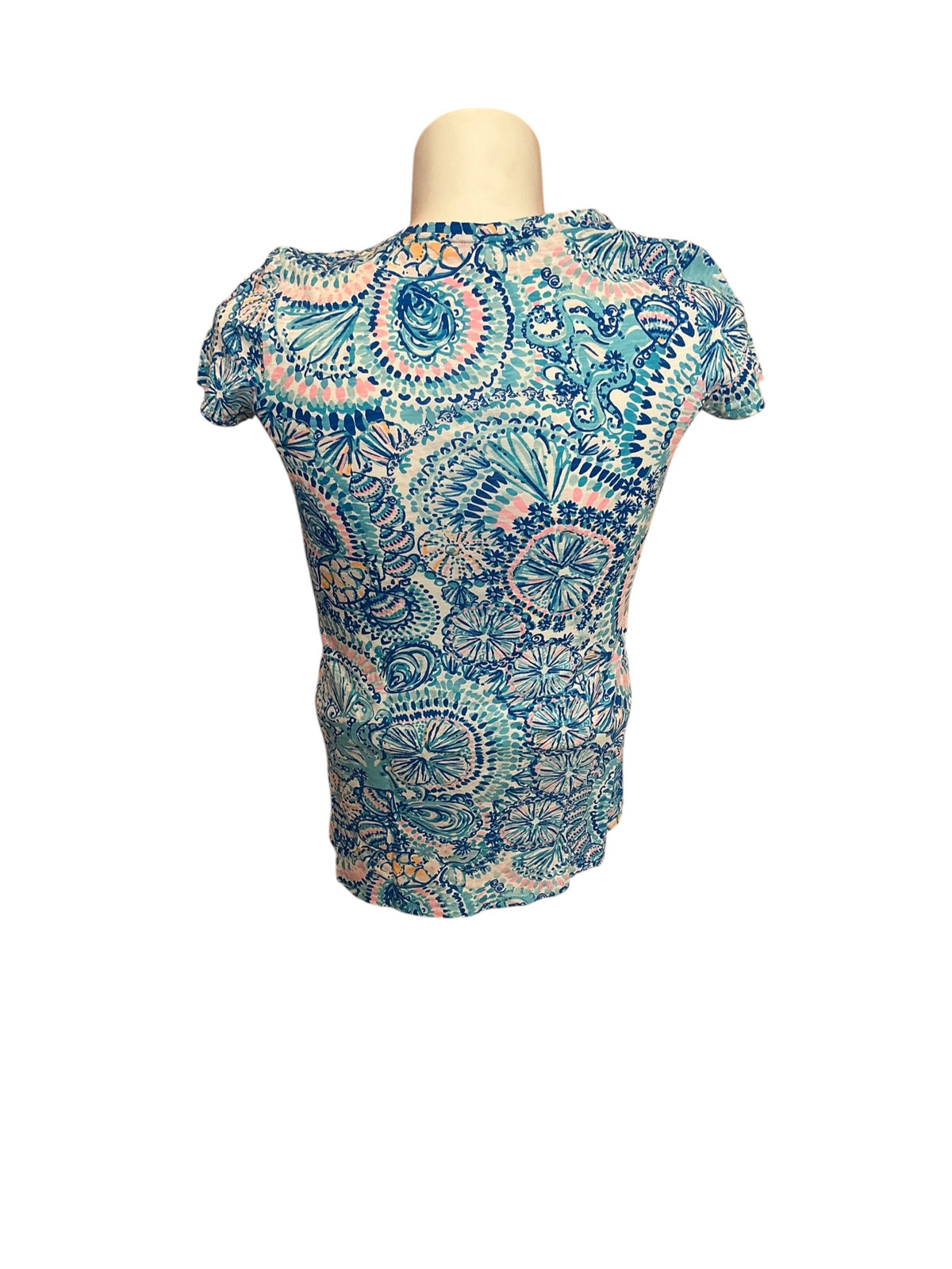 Lilly Pulitzer Etta V-Neck Top Blue Grotto Commotion in the Ocean - Size XS