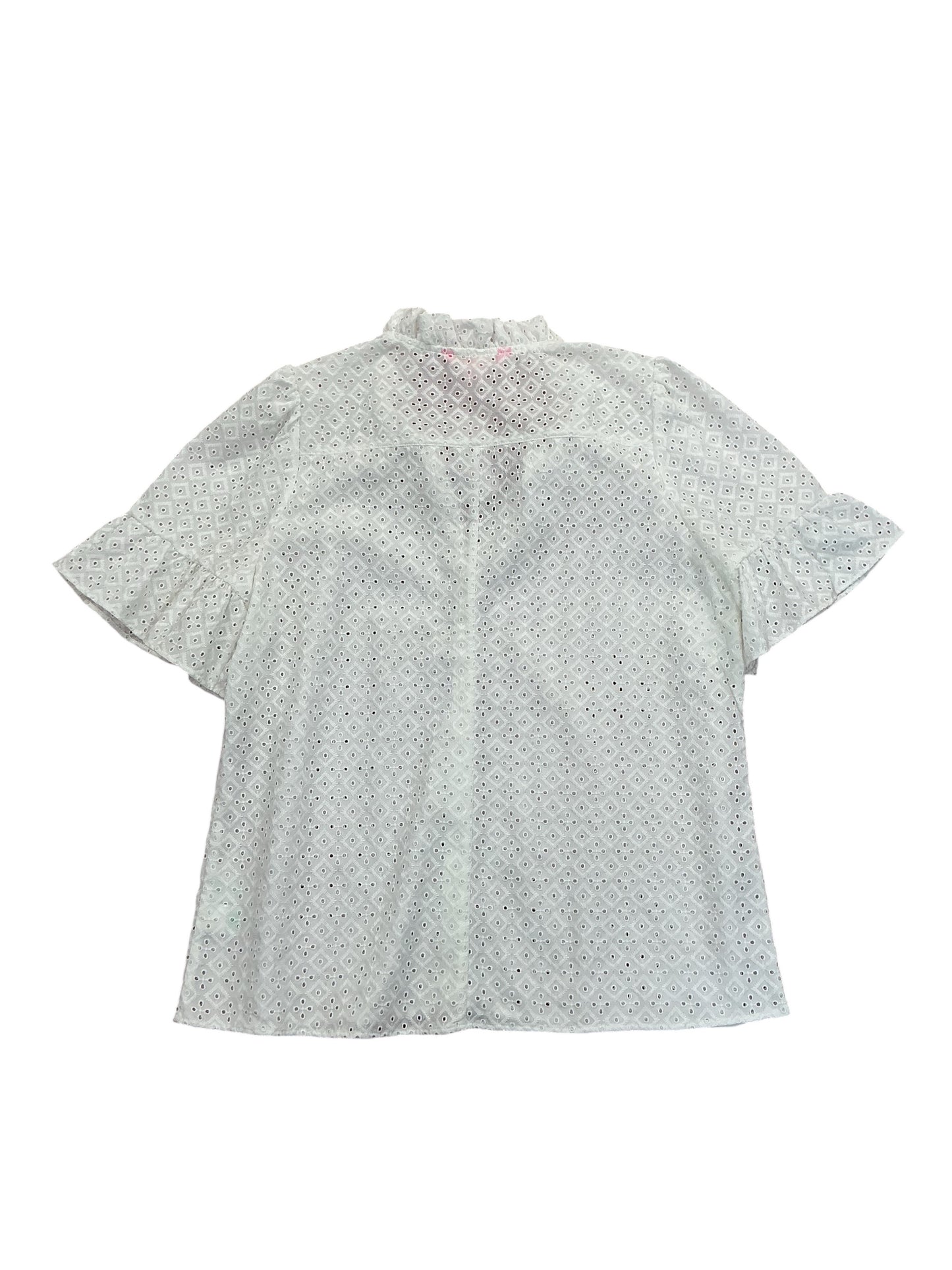 Lilly Pulitzer Calynn Eyelet Button-Down Top Resort White Ditsy Diamond Poly Eyelet - Size 12