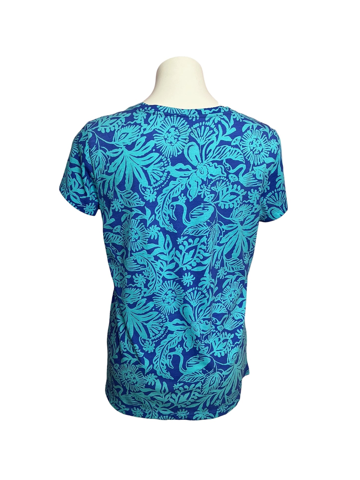 Lilly Pulitzer Meredith V-Neck Tee Martinique Blue Jungle Oasis - Size M