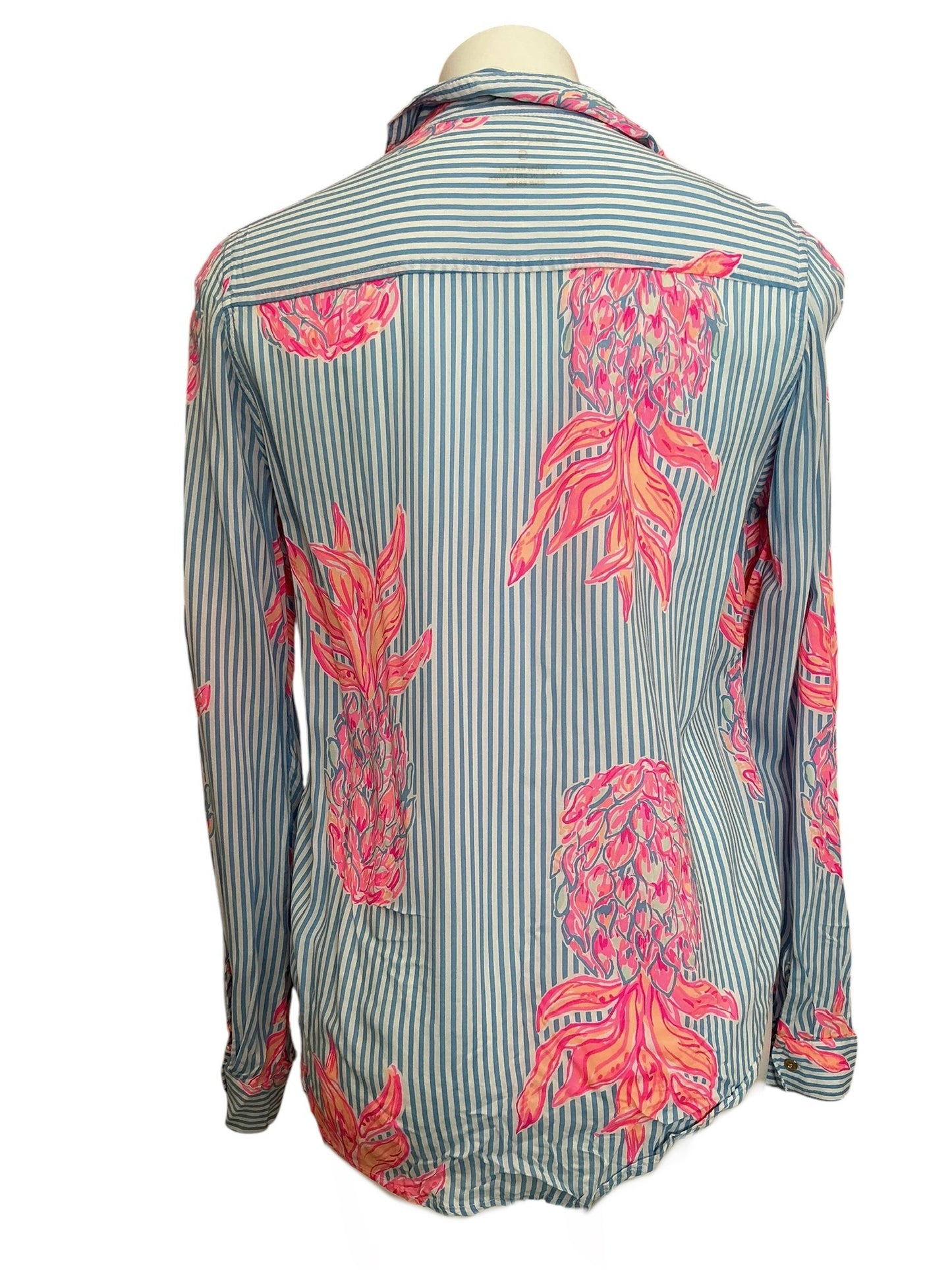 Lilly Pulitzer Sea View Button Down Top Blue Peri Rum Swizzle - Size S