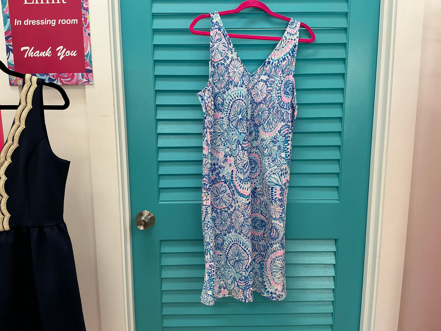 Lilly Pulitzer NWT Florin Sleeveless Line Dress Blue Grotto Commotion In The Ocean - Size L